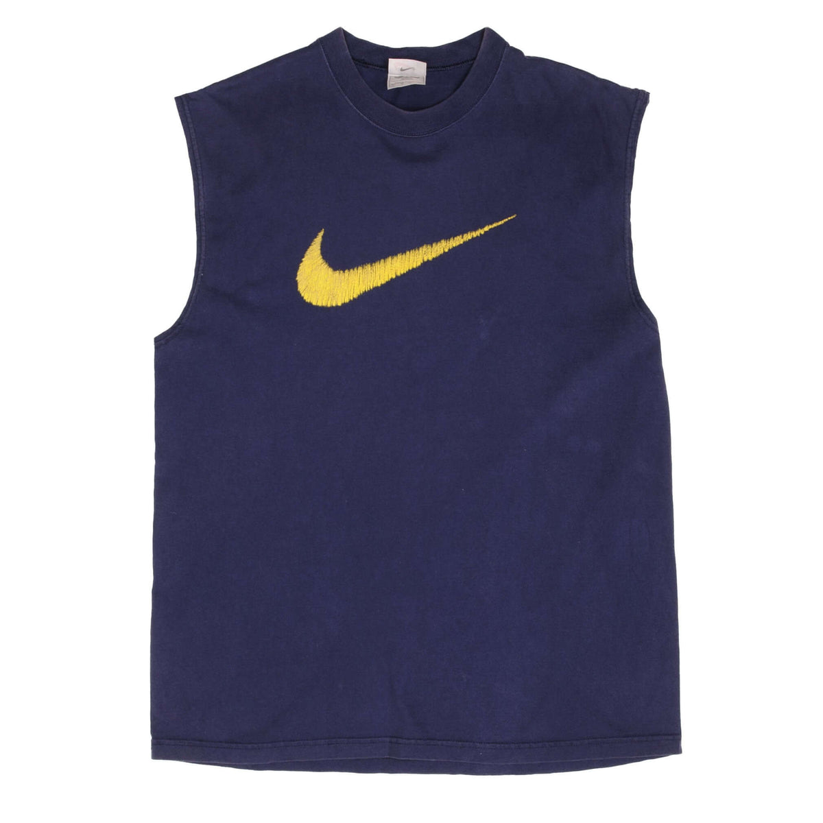 Vintage Nike Big Swoosh Blue Tank Top Tee Shirt 1990S Size Large Made In Usa