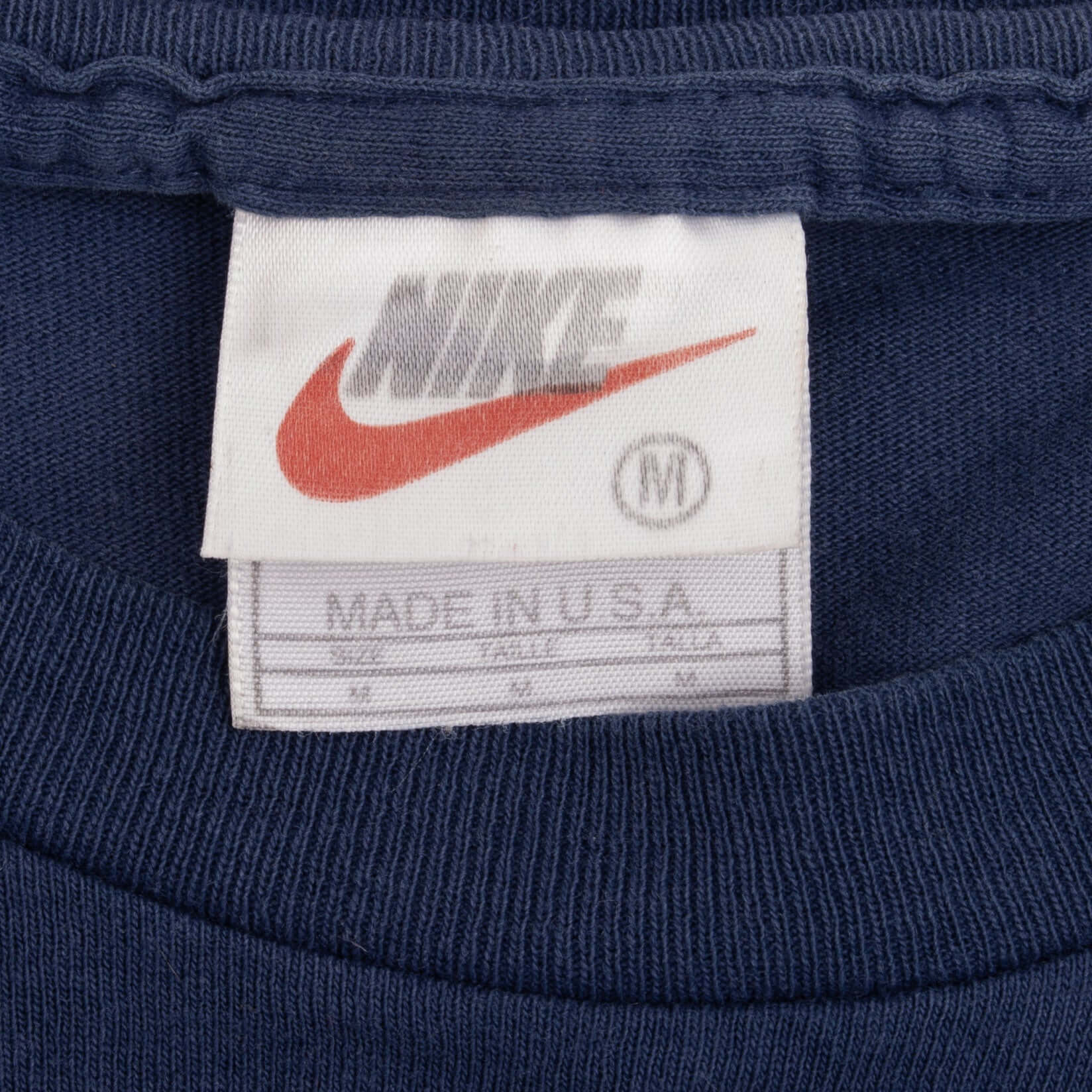 Vintage Nike Classic Swoosh Navy Blue Tee Shirt Size 1990s Size Medium Made In USA