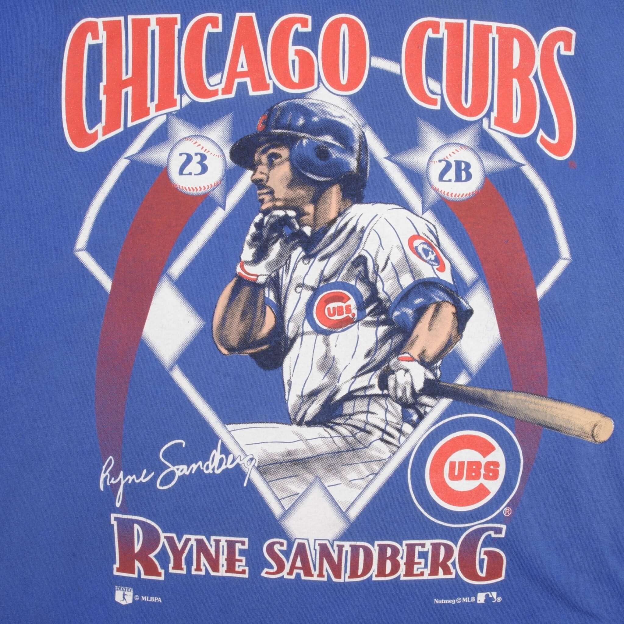 Vintage Mlb Chicago Cubs Ryne Sandberg Tee Shirt 1990S Size Large Made In USA With Single Stitch Sleeves