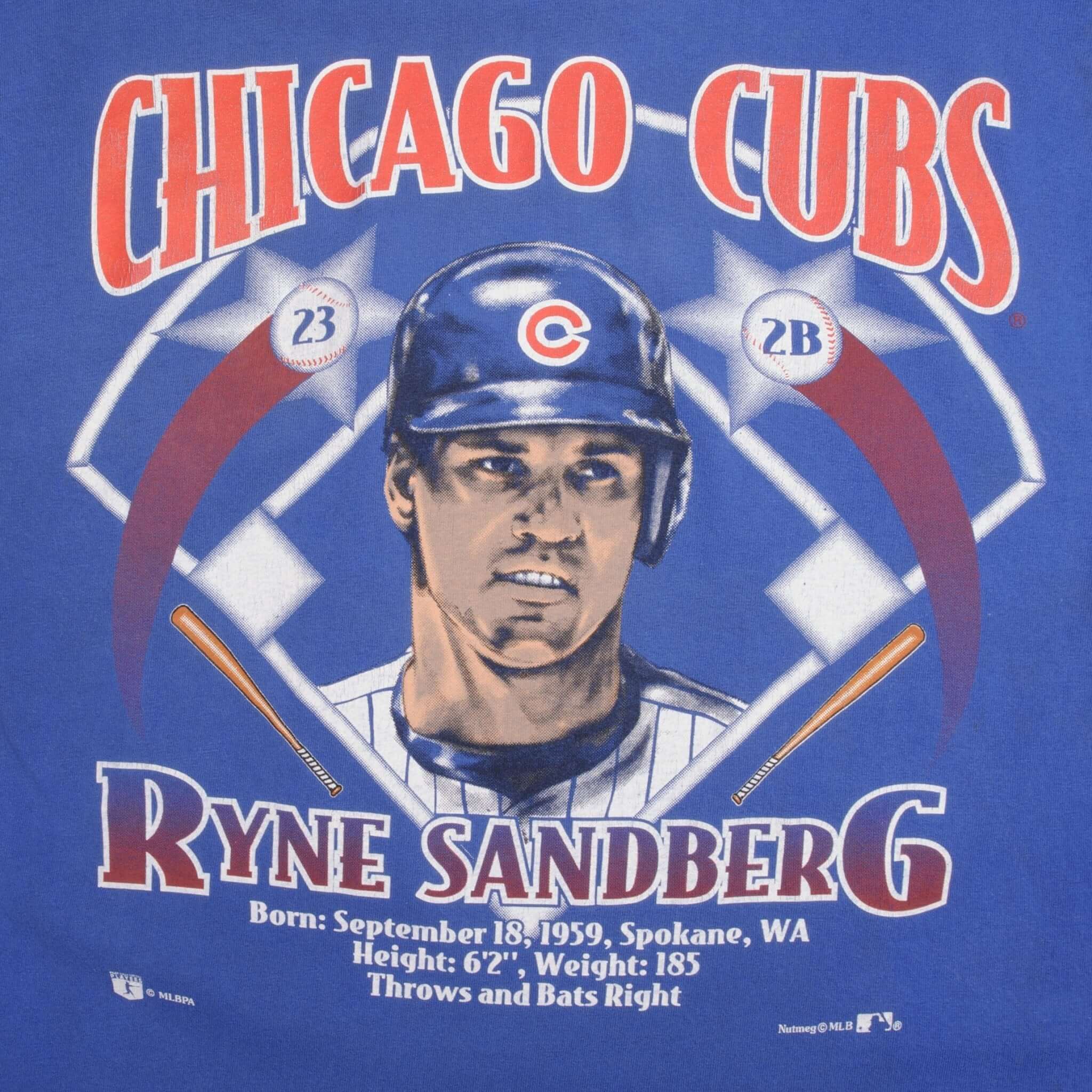 Vintage Mlb Chicago Cubs Ryne Sandberg Tee Shirt 1990S Size Large Made In USA With Single Stitch Sleeves