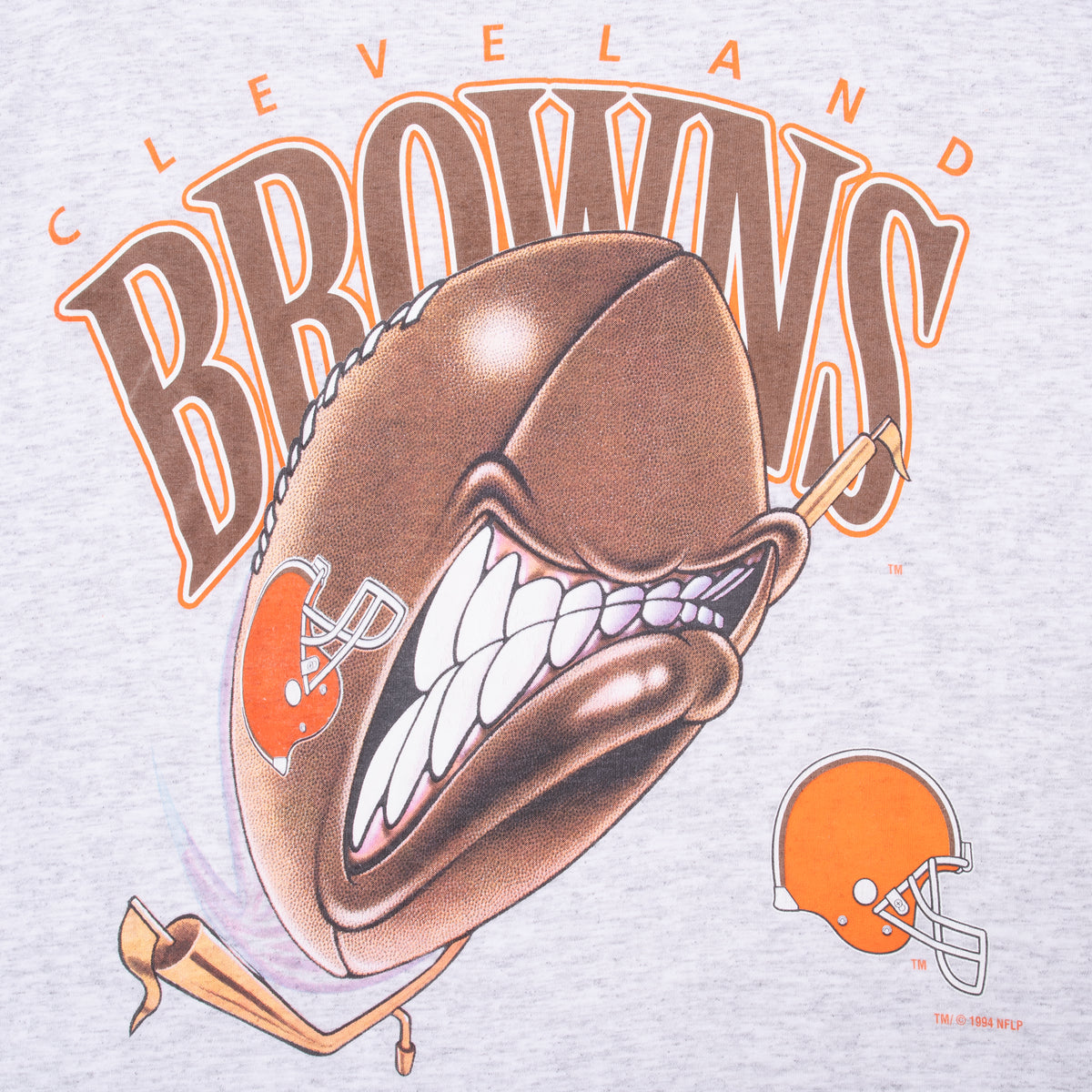 Close-up of Cleveland Browns football character and orange helmet front graphic