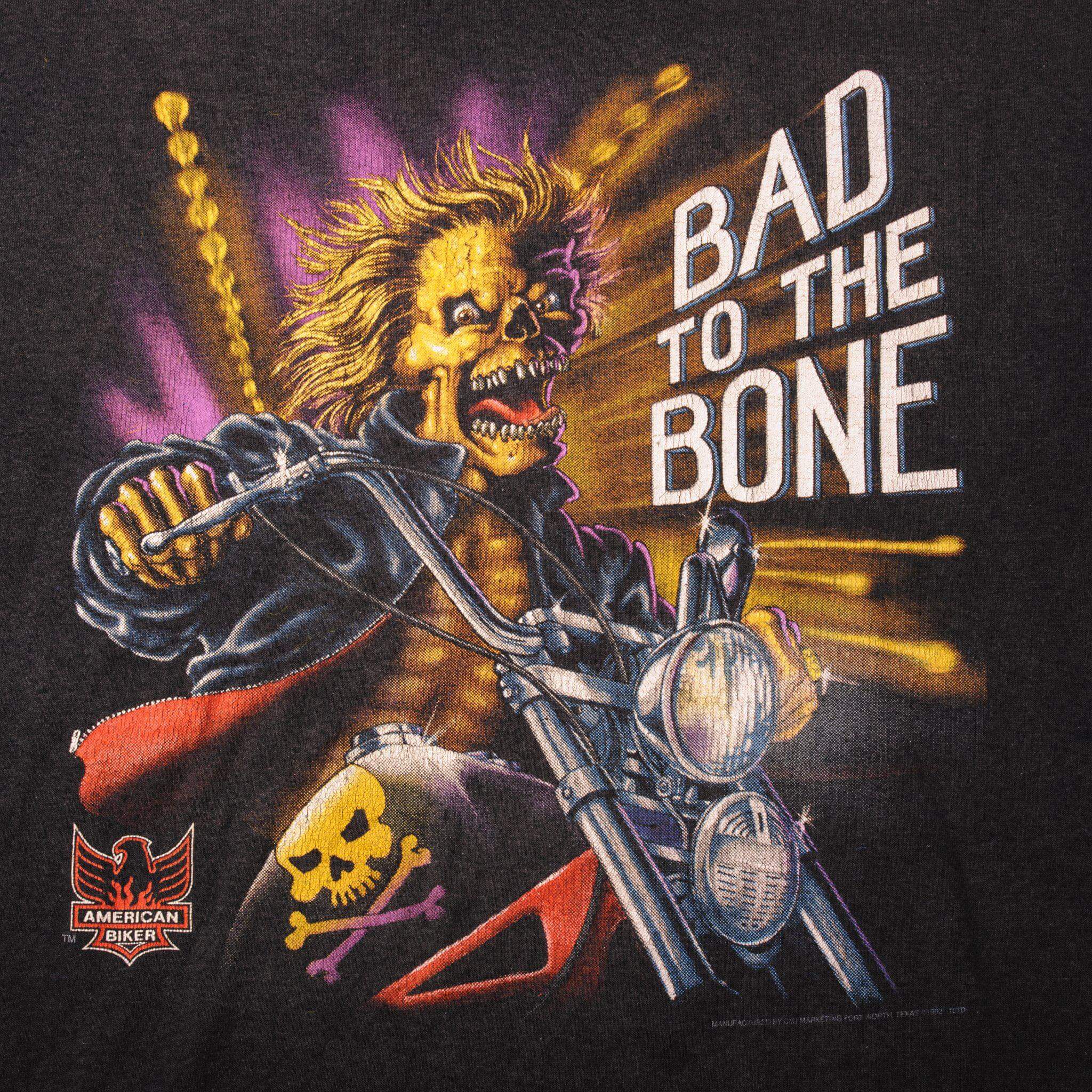 Vintage American Biker Bad To The Bone Tee Shirt 1992 Size XL With Single Stitch Sleeves.