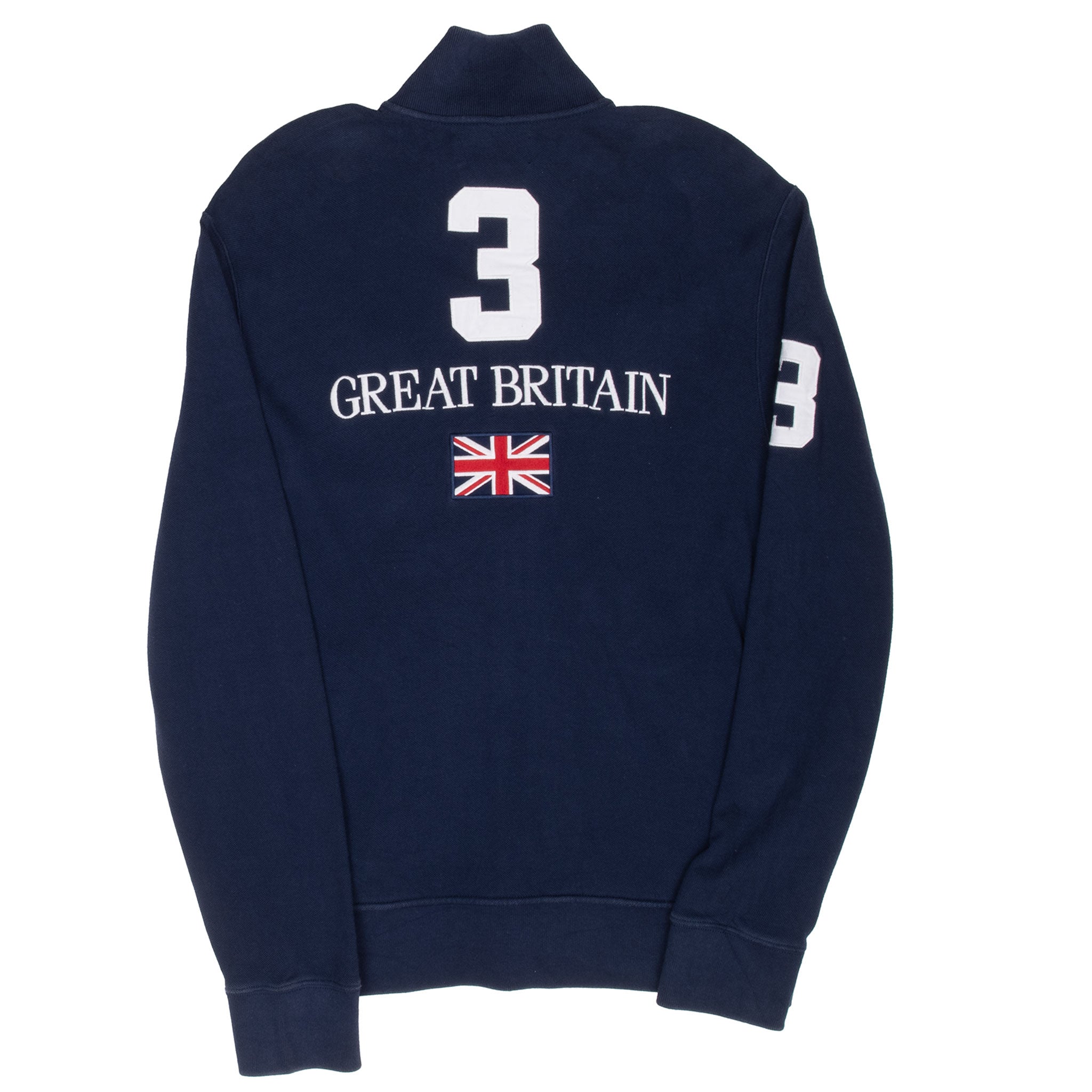 Vintage Ralph Lauren Great Britain Full Zip Blue Sweatshirt 1990S Size Large