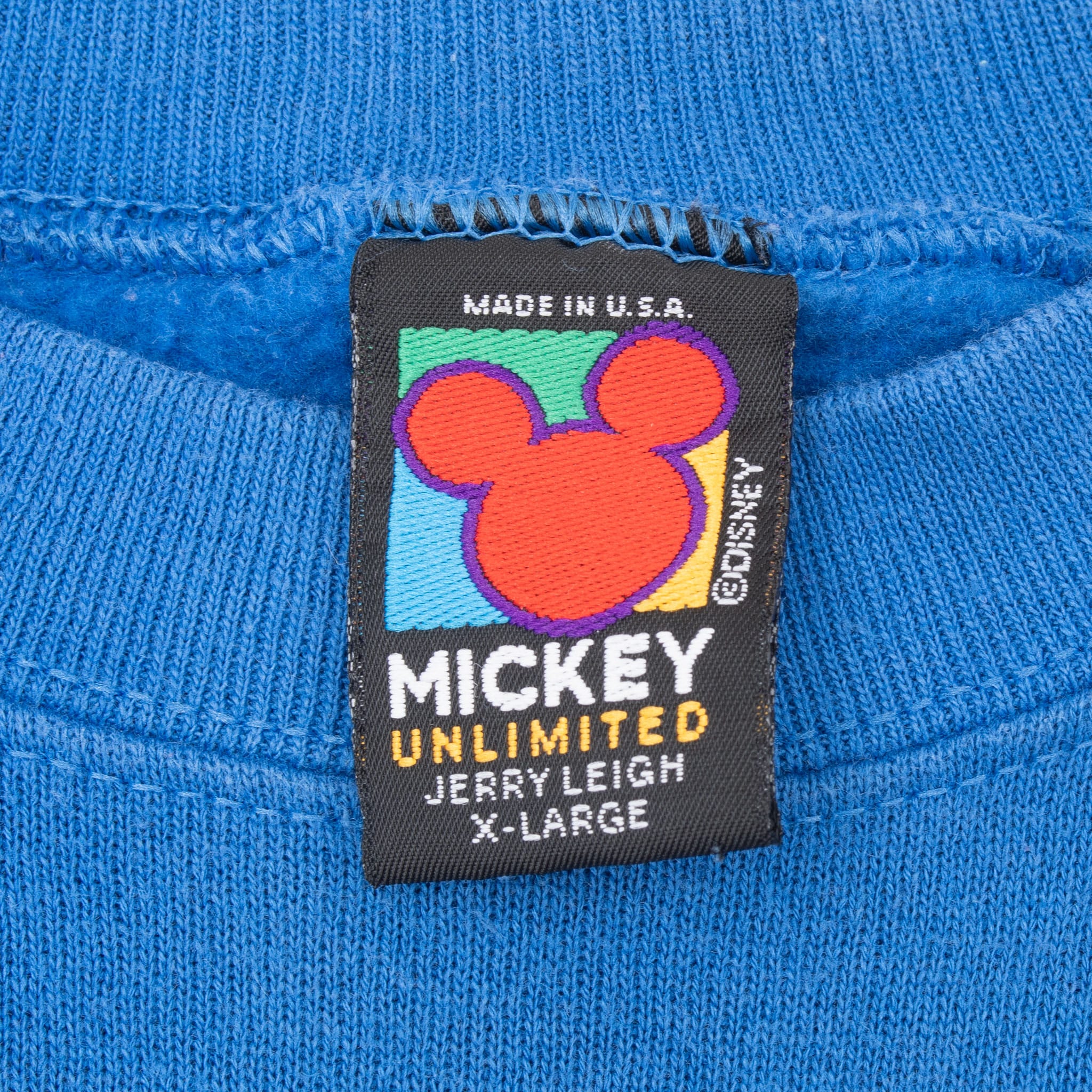 Mickey Unlimited by Jerry Leigh X-Large neck label with Made in U.S.A. text