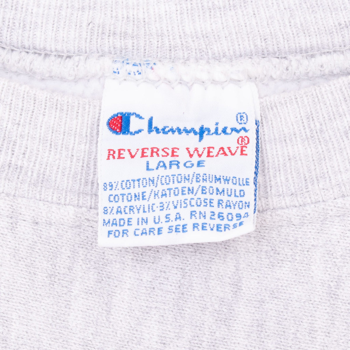 Champion Reverse Weave Large Made in USA neck tag detail