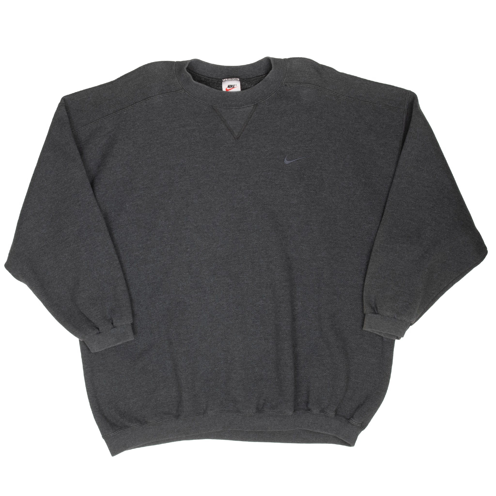 Vintage Nike Classic Swoosh Dark Grey Sweatshirt 1990S Size XL Youth (16/18)