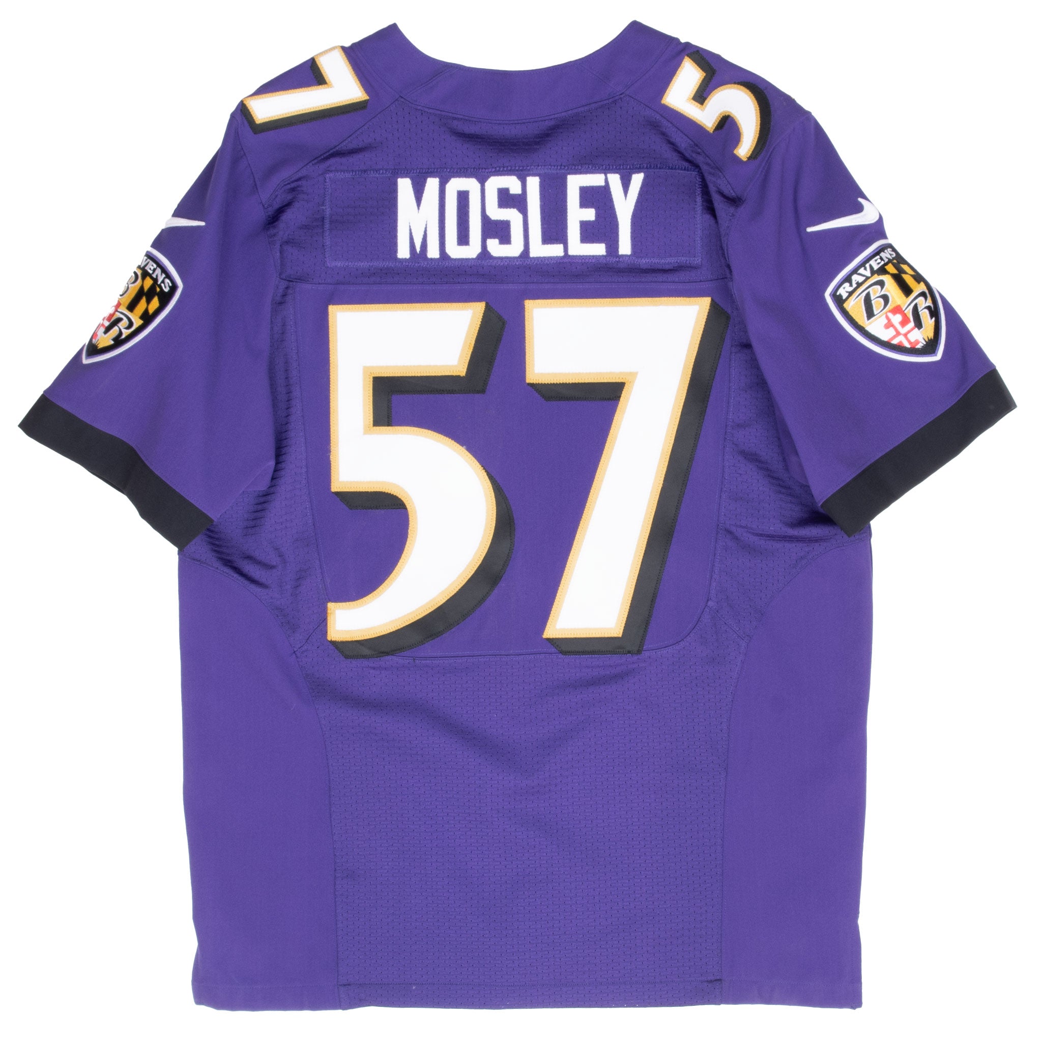 Back of purple Baltimore Ravens jersey with Mosley name and number 57