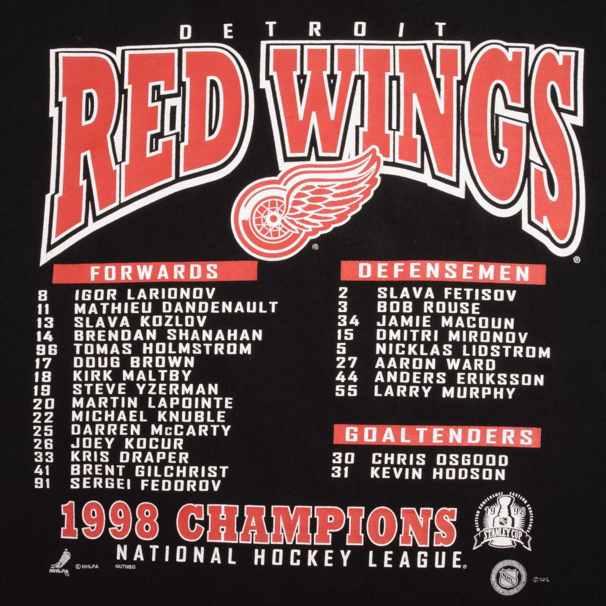 Vintage Nhl Detroit Red Wings Stanley Cup Champions 1998 Tee Shirt Size 2XL