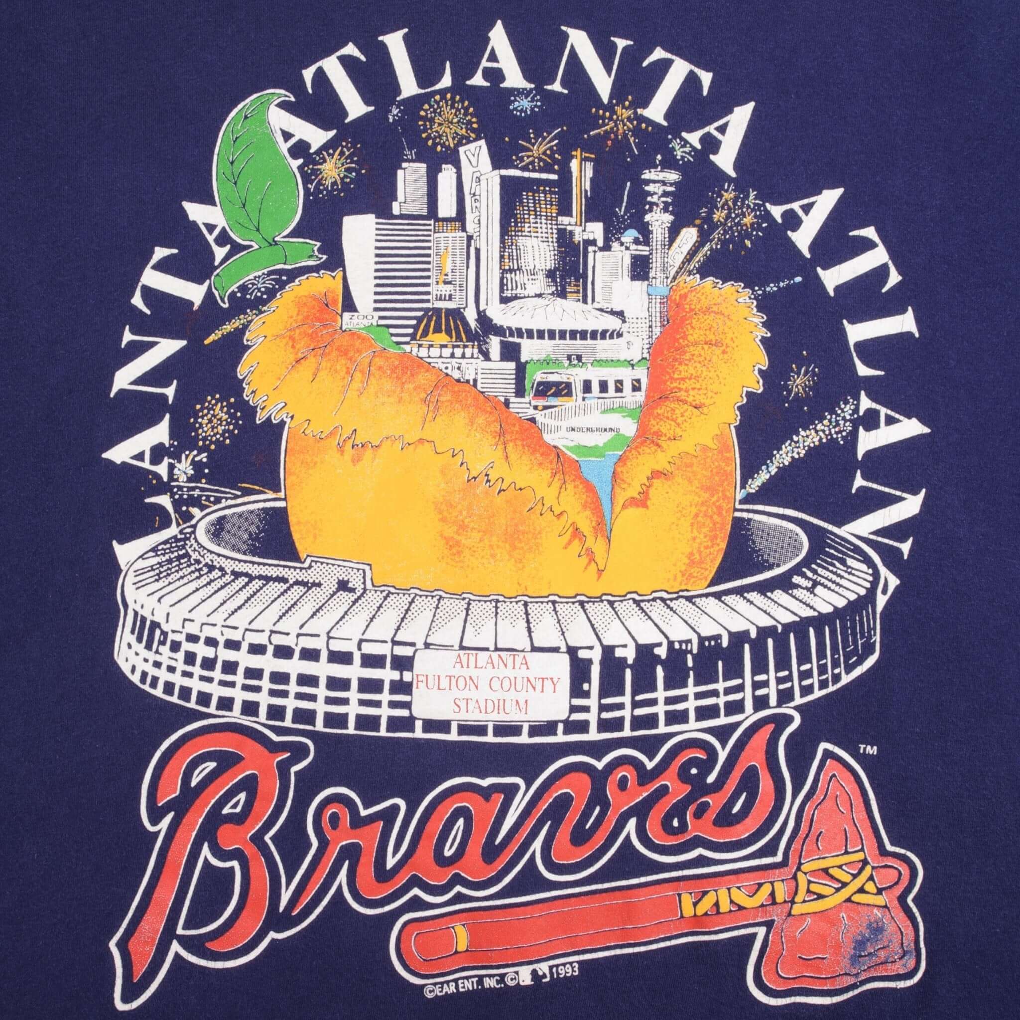 Vintage Mlb Atlanta Braves 1993 Tee Shirt Size Large Made In USA With Single Stitch Sleves