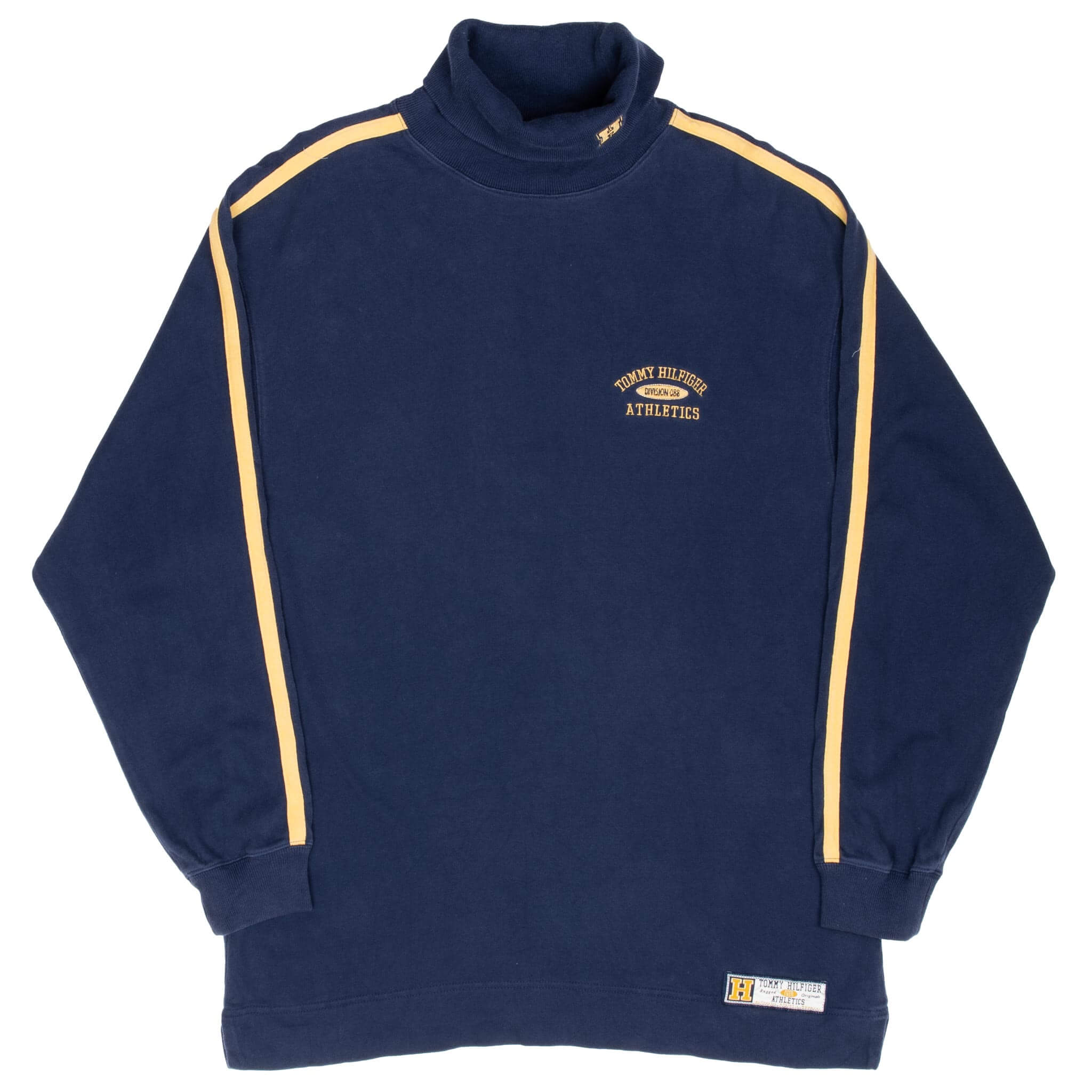 Full front of navy Tommy Hilfiger Athletics long-sleeve turtleneck shirt