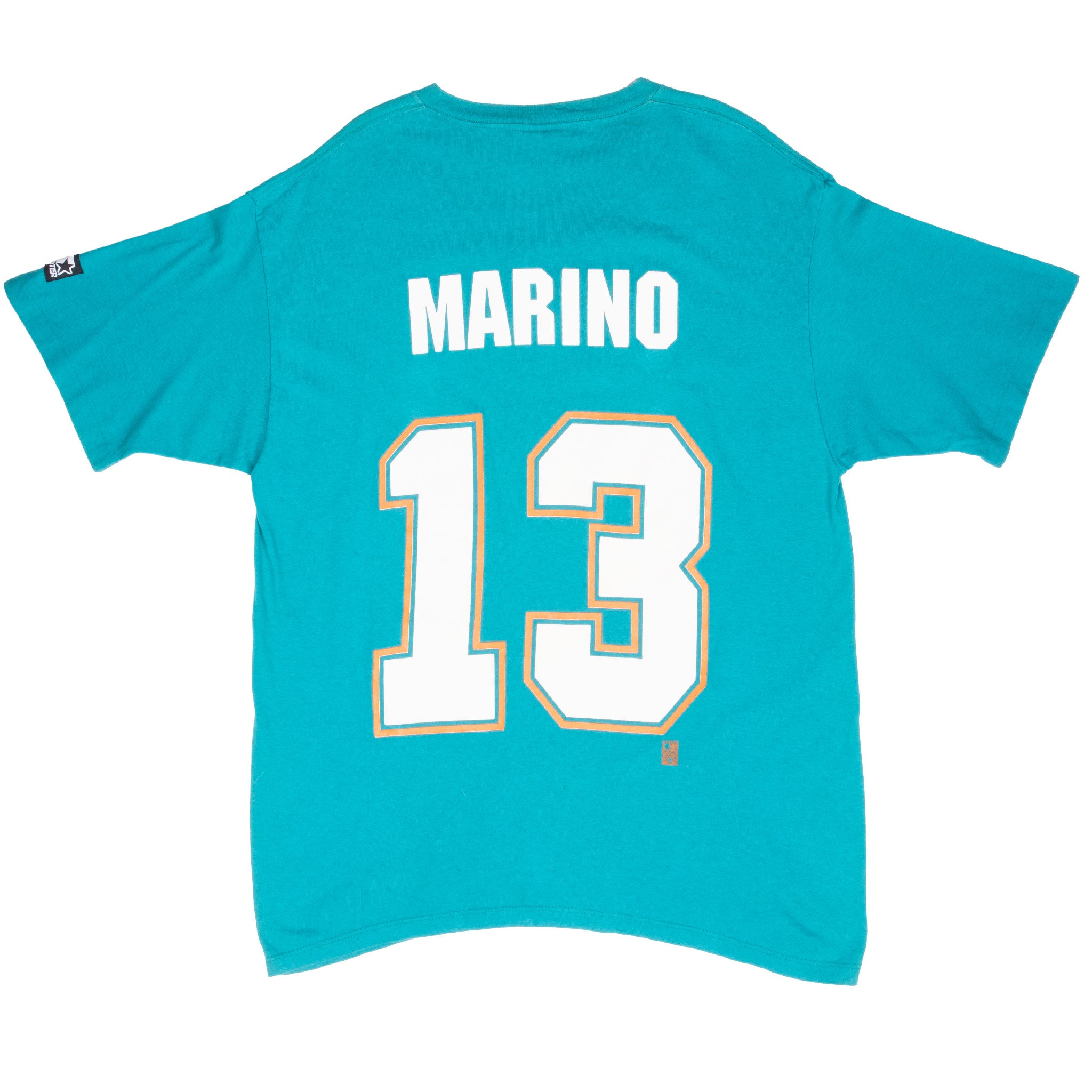 Vintage NFL Miami Dolphins Marino #13 1995 Starter Tee Shirt Size Large Made In Usa With Single Stitch Sleeves