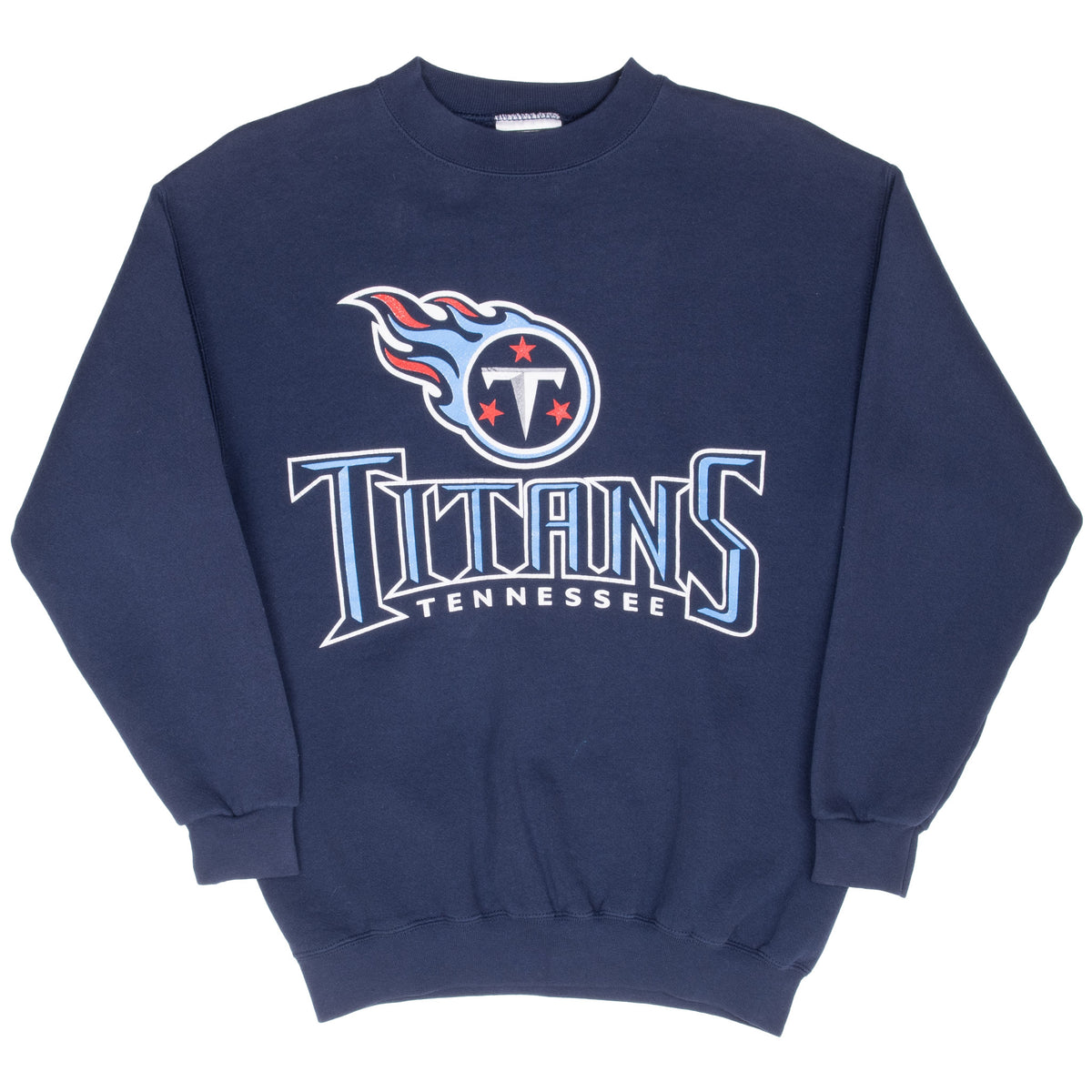 Full front view of navy Puma Tennessee Titans crewneck sweatshirt