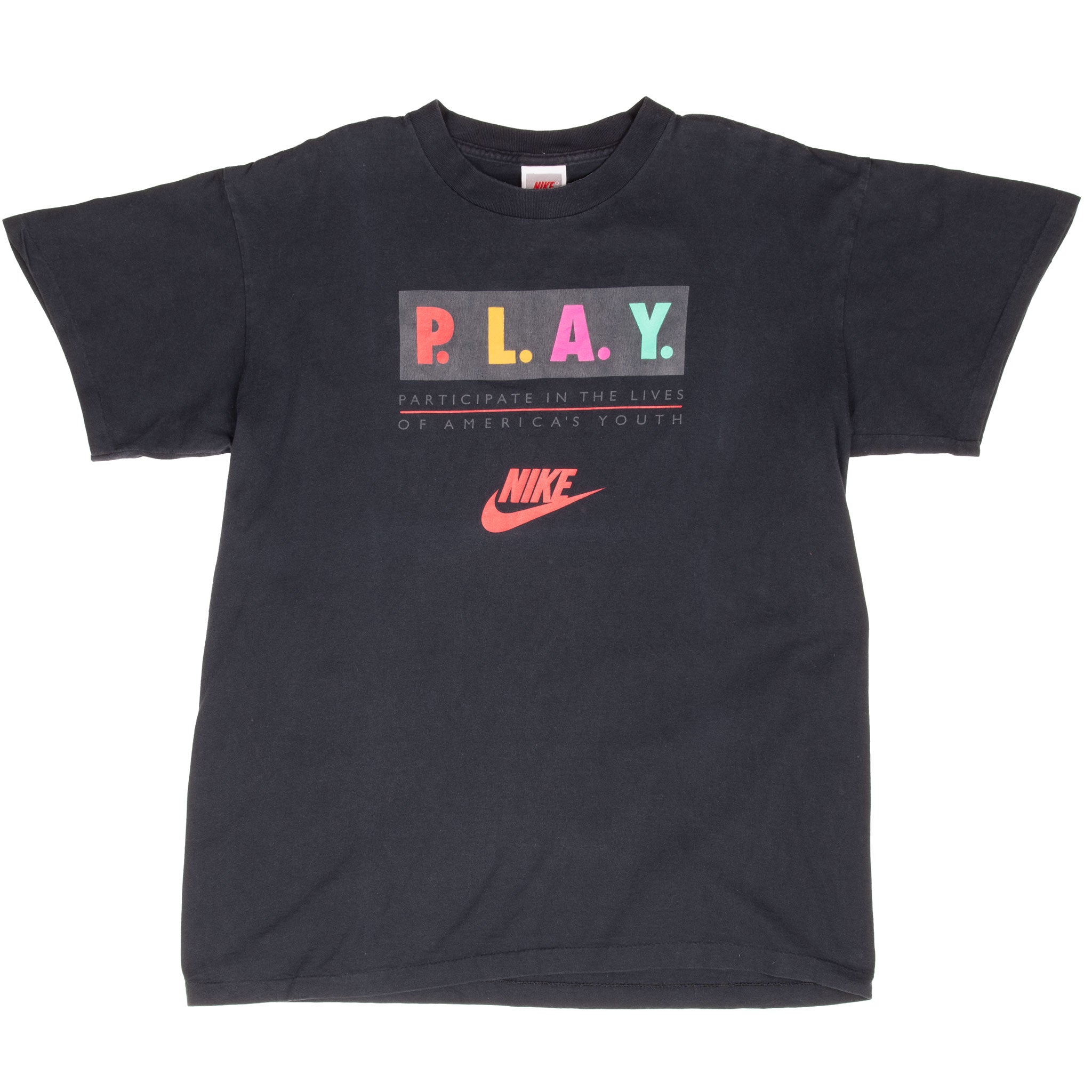 Vintage Nike Play Early 1990S Black Tee Shirt Size Large Made In Usa Single Stitch Sleeves