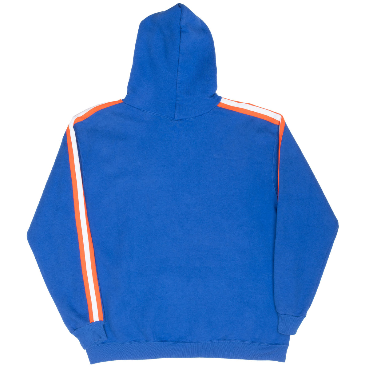 Back of blue Gross Cougars hoodie with orange and white sleeve stripes