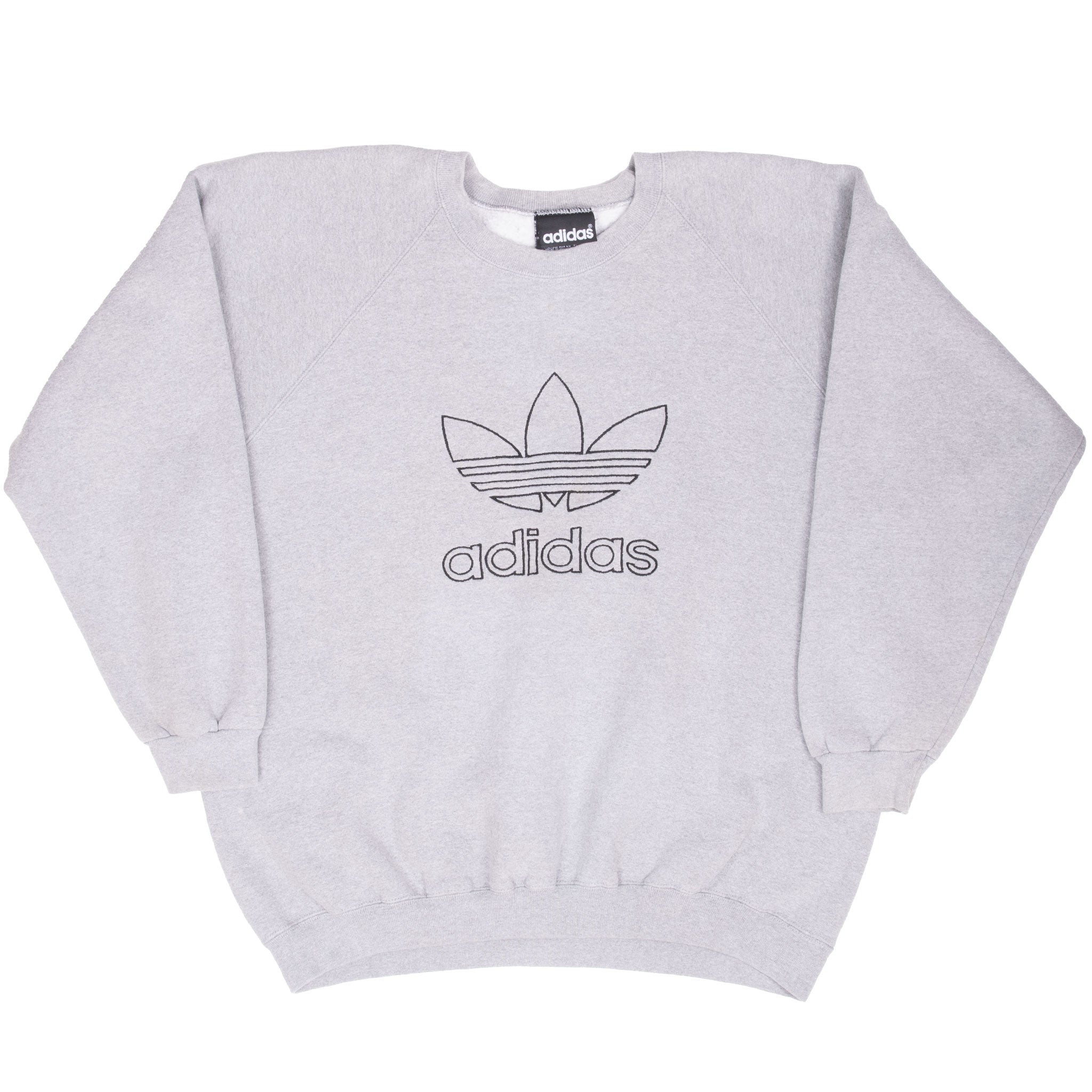 Vintage Adidas Spellout Grey Crewneck Sweatshirt 1990S Size Medium Made In USA