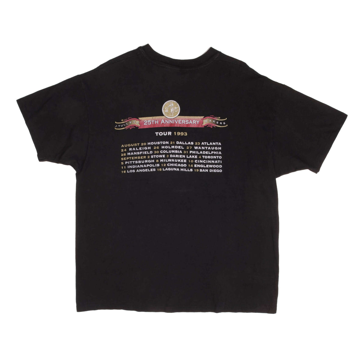 Back of black Jethro Tull T-shirt with 1993 tour dates graphic