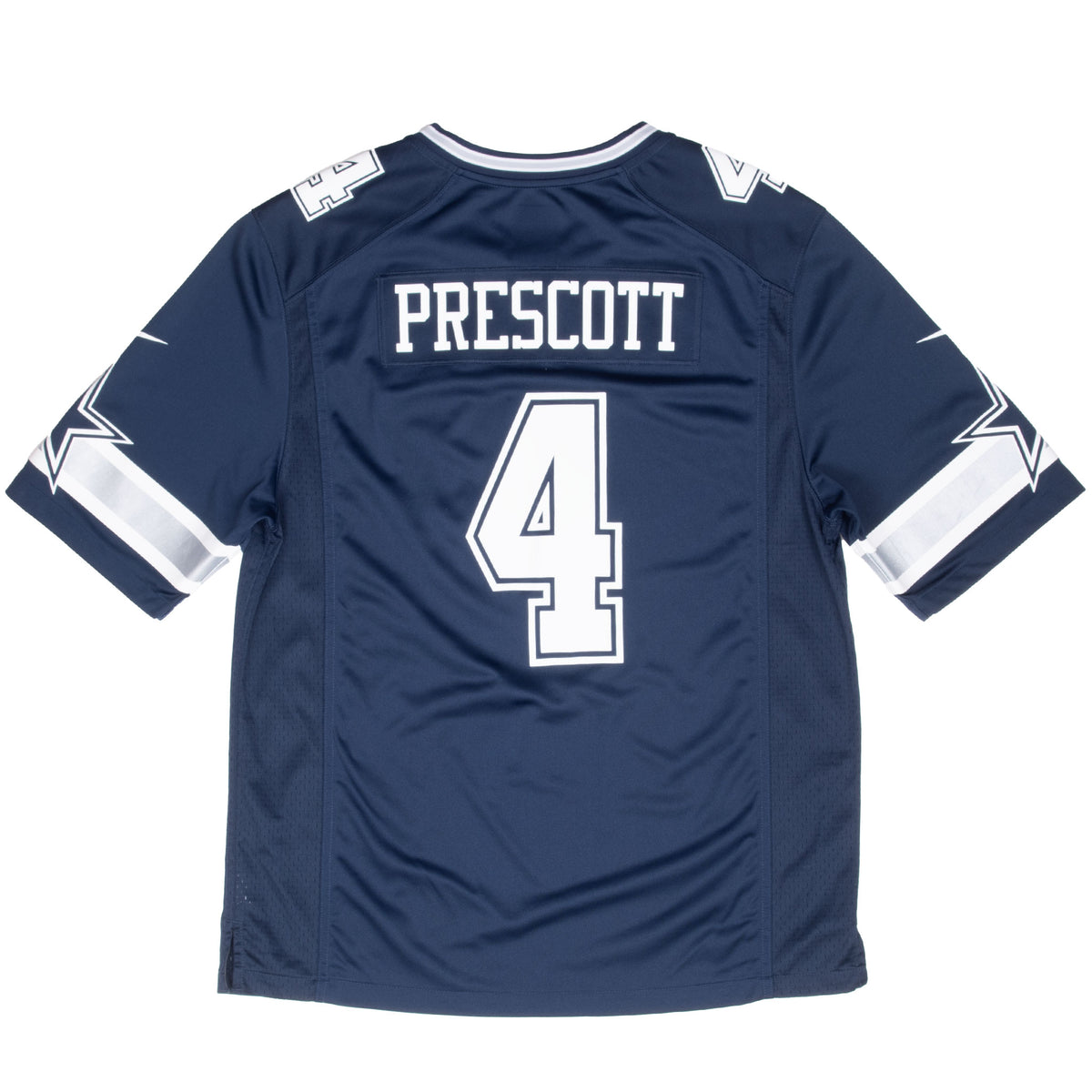 Back of navy Dallas Cowboys jersey with Prescott lettering and number 4