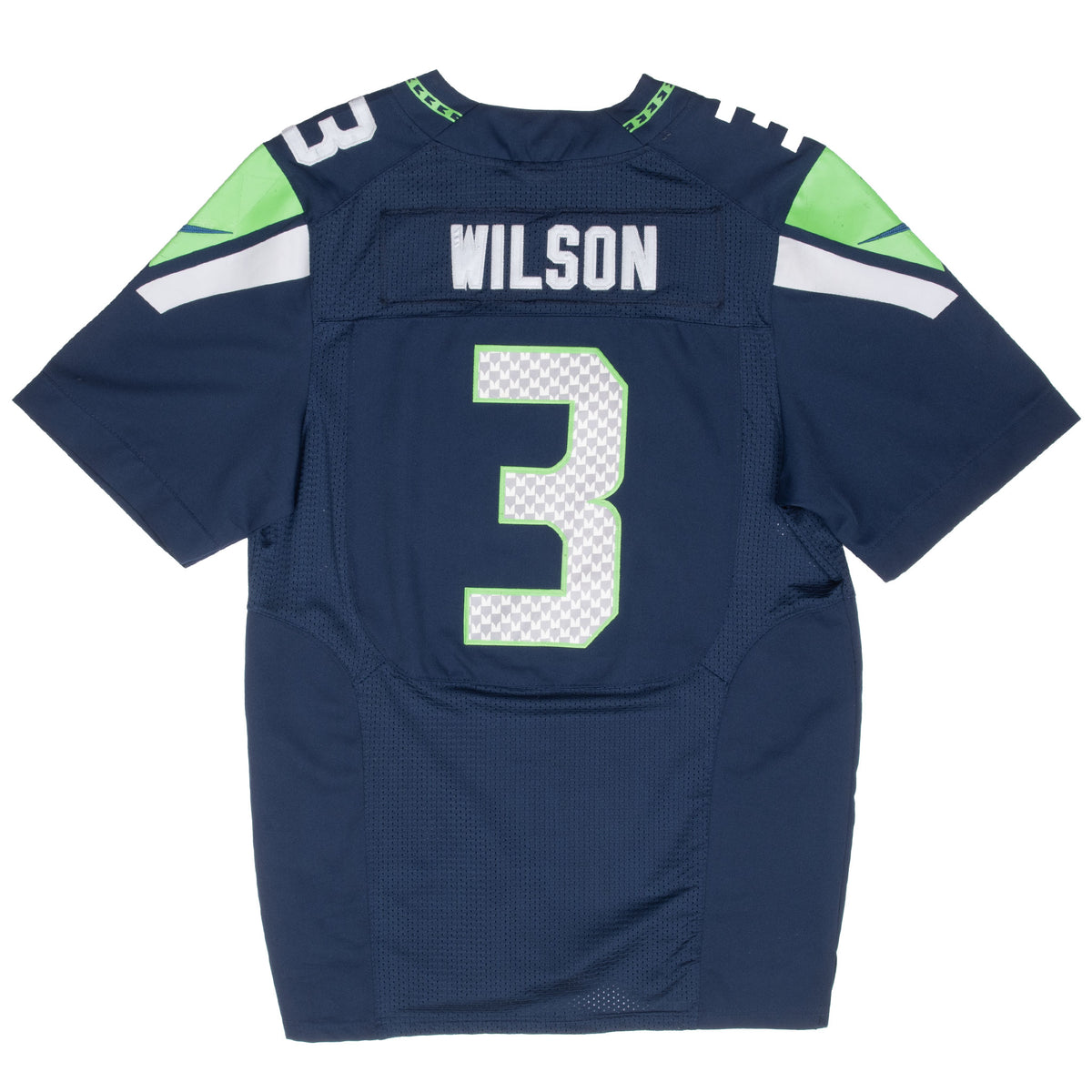 Back of navy Seahawks jersey with Wilson name and number 3