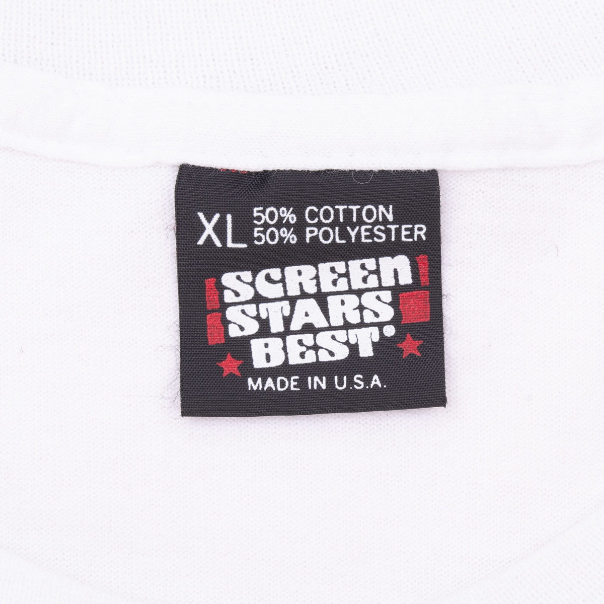Screen Stars Best neck tag marked XL, 50% cotton, 50% polyester and made in U.S.A.