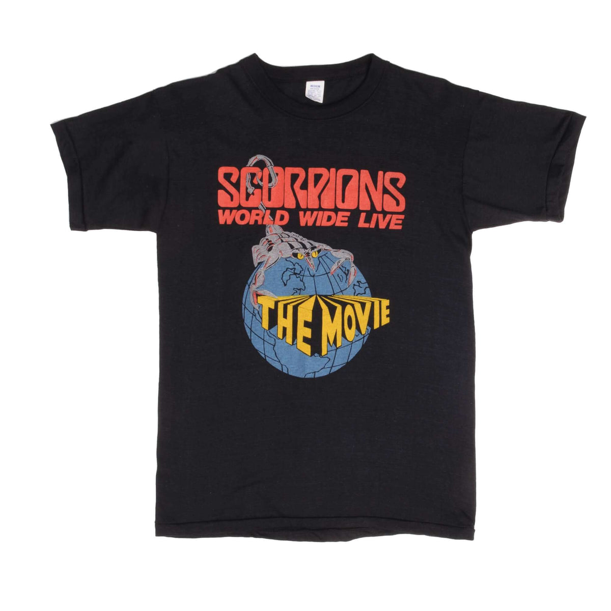 Front of black Scorpions World Wide Live The Movie graphic T-shirt