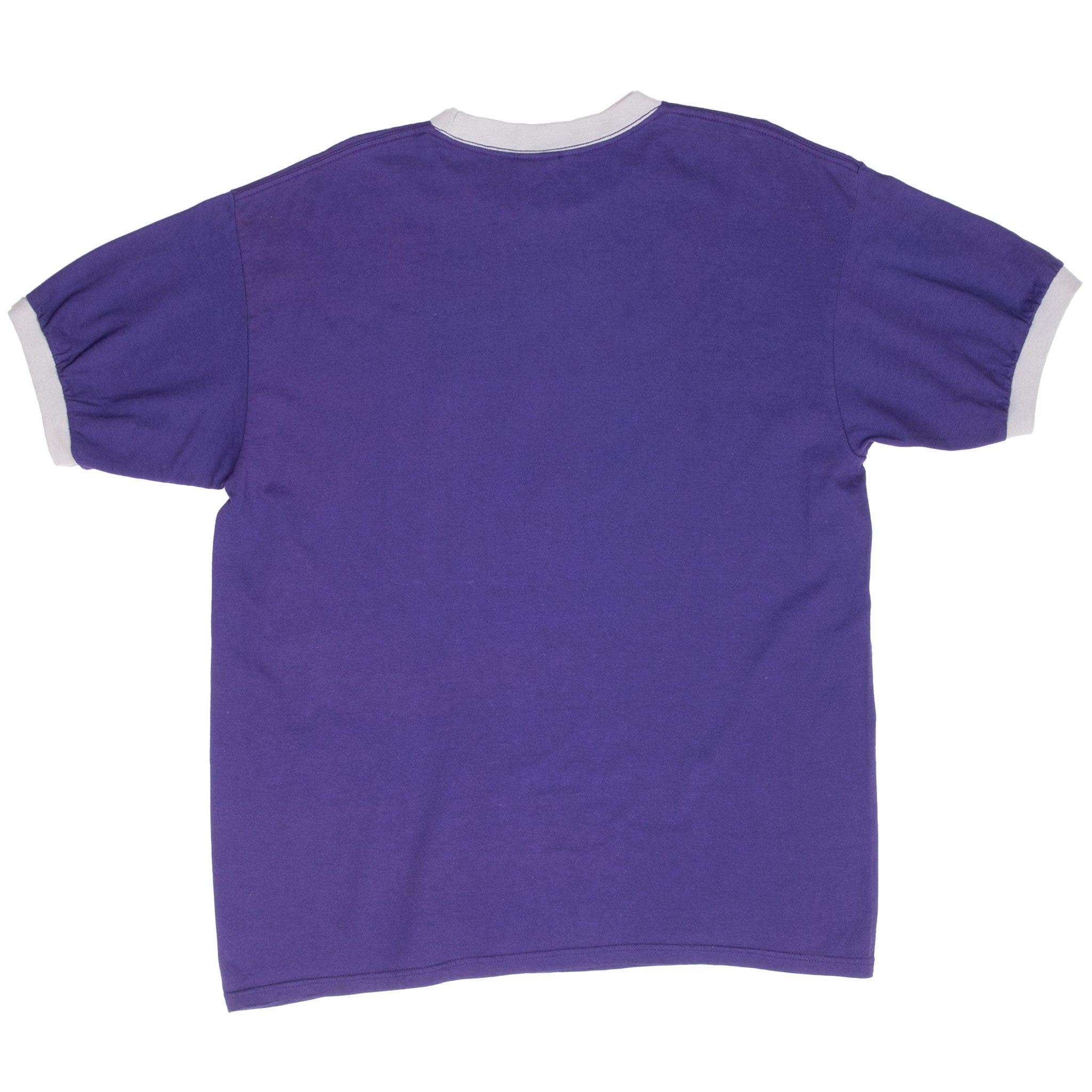 Back of purple Nike Kansas State ringer T-shirt with gray collar and sleeve trim