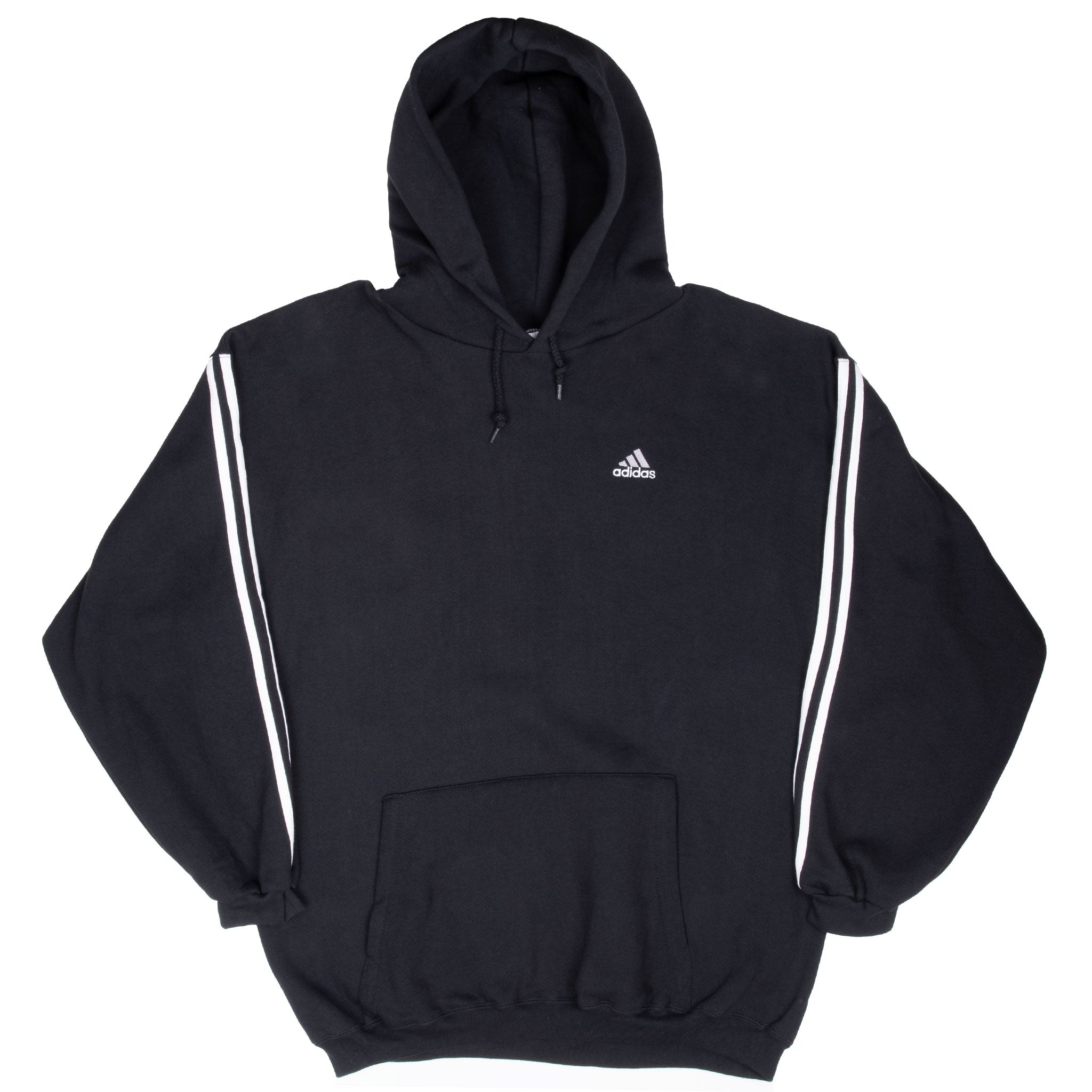 Vintage Adidas 3 Stripes Black Hoodie Sweatshirt 1990S Size Xl Made In Usa