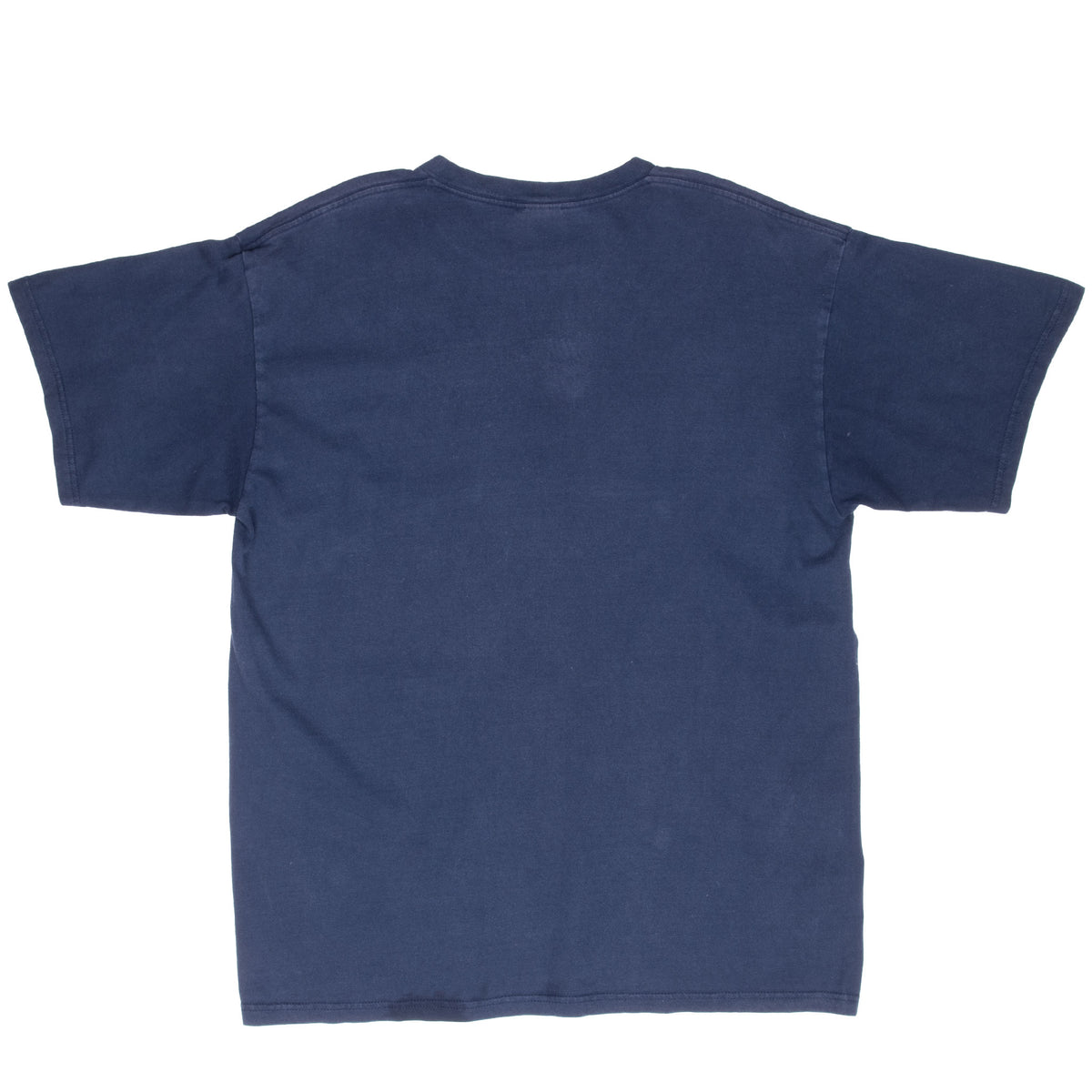 Back of plain blue Nike short-sleeve T-shirt
