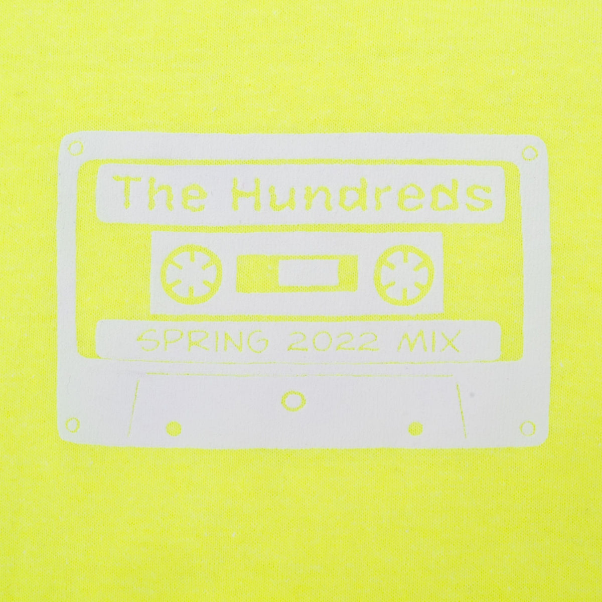 White cassette chest print reading The Hundreds Spring 2022 Mix