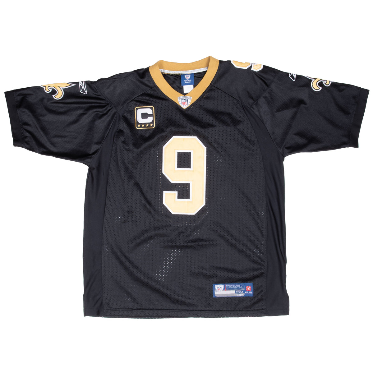 Front of black Reebok New Orleans Saints Drew Brees #9 jersey