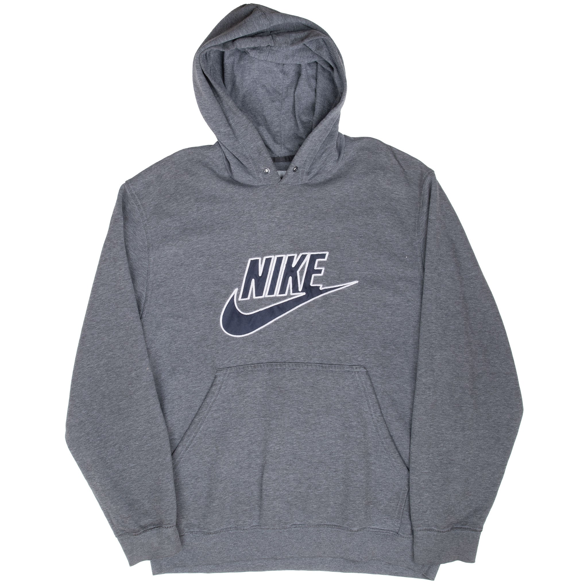 Vintage Nike Spellout Dark Grey Hoodie Sweatshirt 2000S Size Large