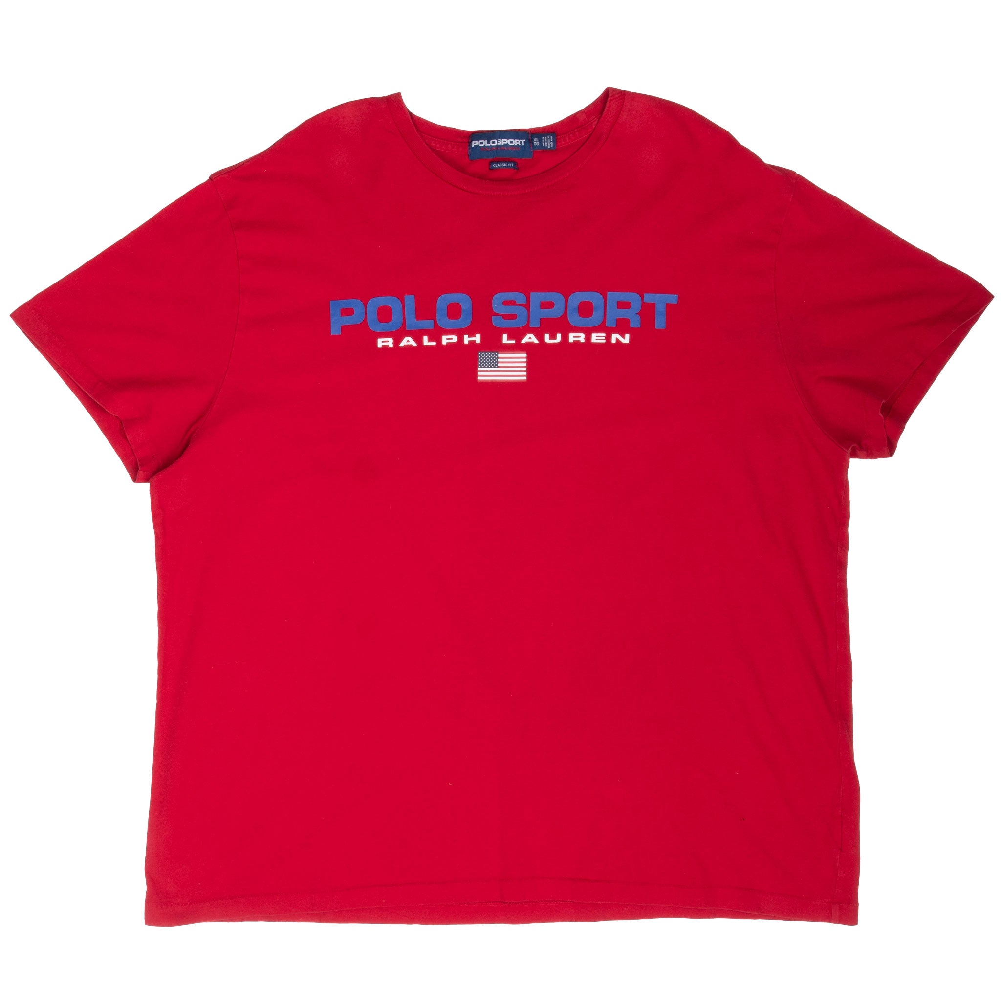 Vintage Ralph Lauren Polo Sport Red Tee Shirt 1990S Size XL With Single Stitch Sleeves