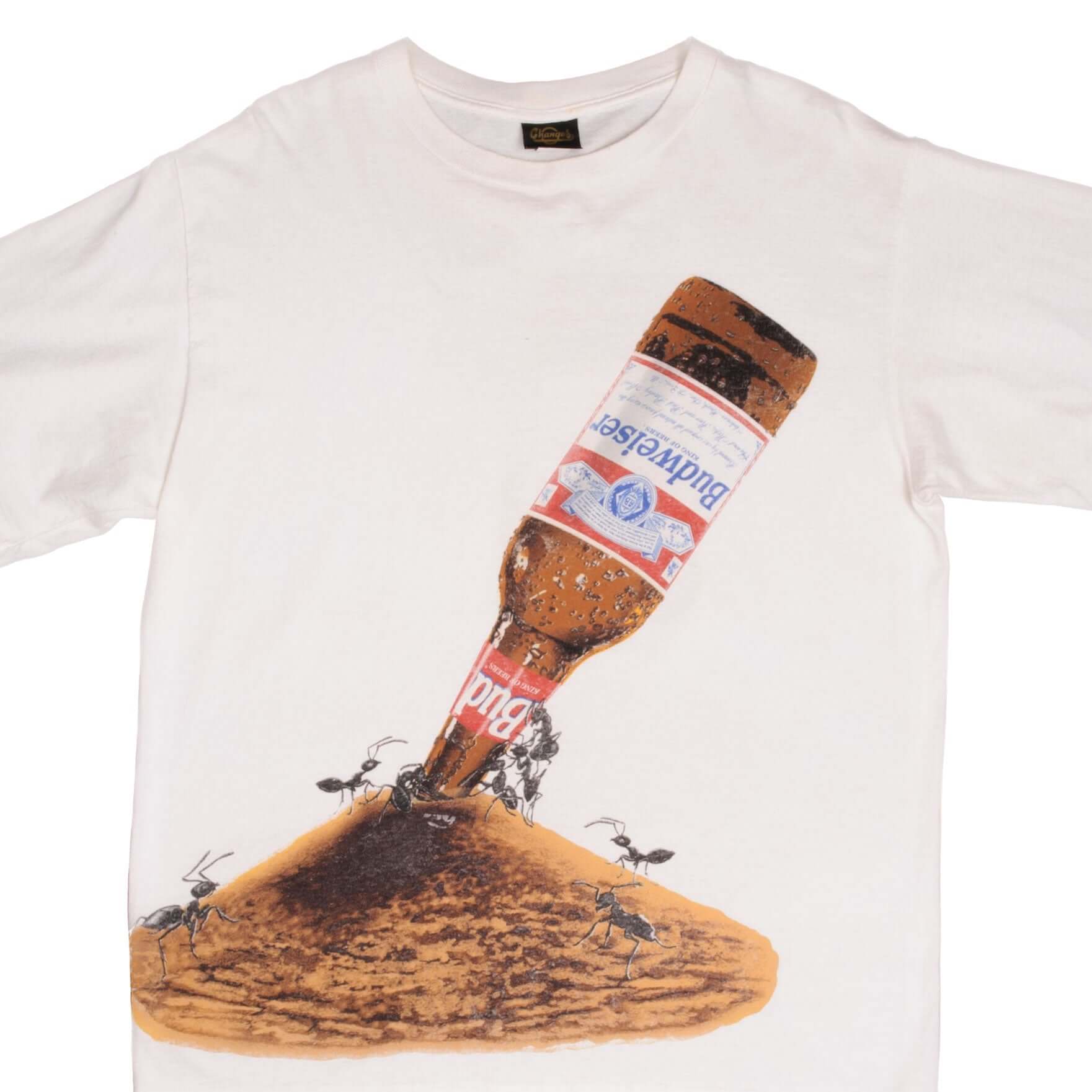 Vintage All Over Print Budweiser Ants This Bud Is For You Tee Shirt 1995 Size XL Made In USA With Single Stitch Sleeves