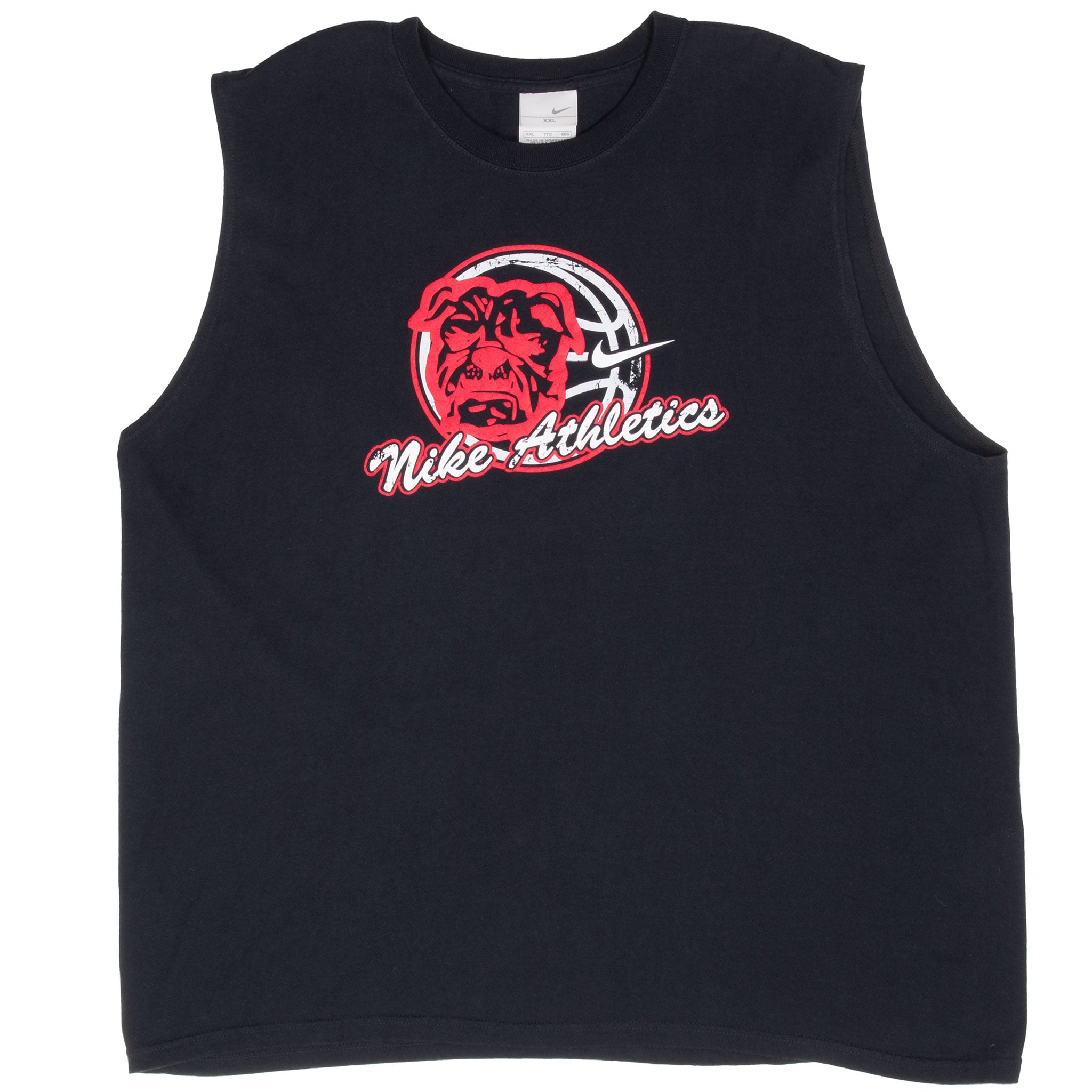 Full front of black Nike Athletics tank top with bulldog and basketball print