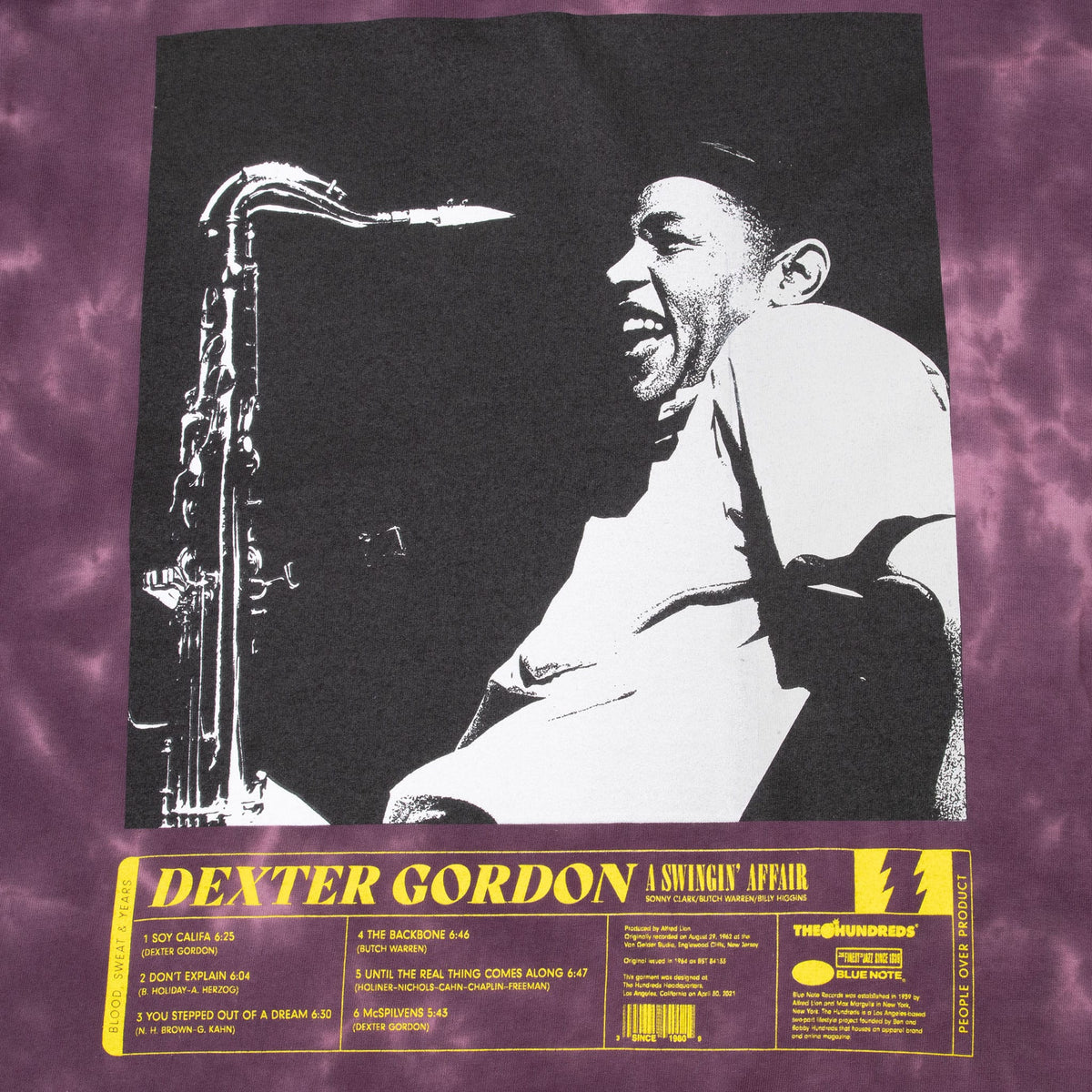 Back graphic detail showing Dexter Gordon beside a saxophone with yellow and purple album text