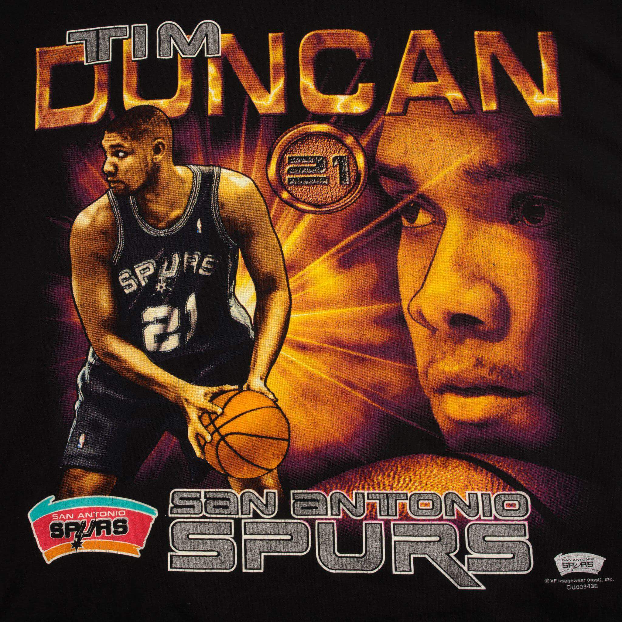 VINTAGE NBA SAN ANTONIO SPURS TIM DUNCAN TEE SHIRT SIZE LARGE MADE IN USA