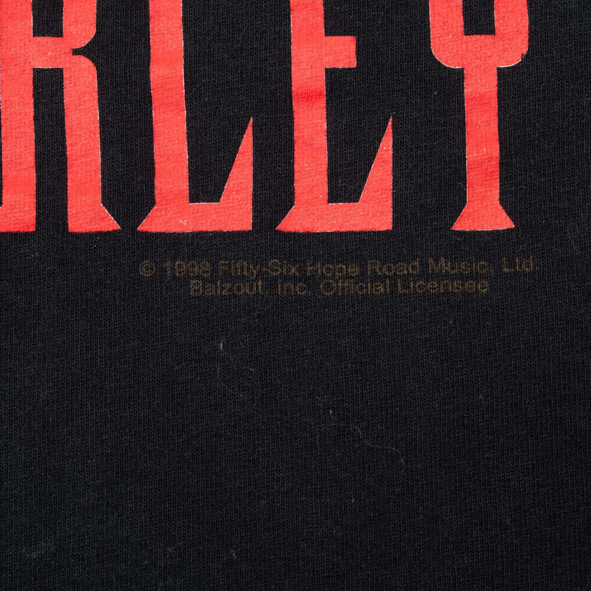 Close-up of 1998 Fifty-Six Hope Road Music and Balzout Inc. licensing text beneath print