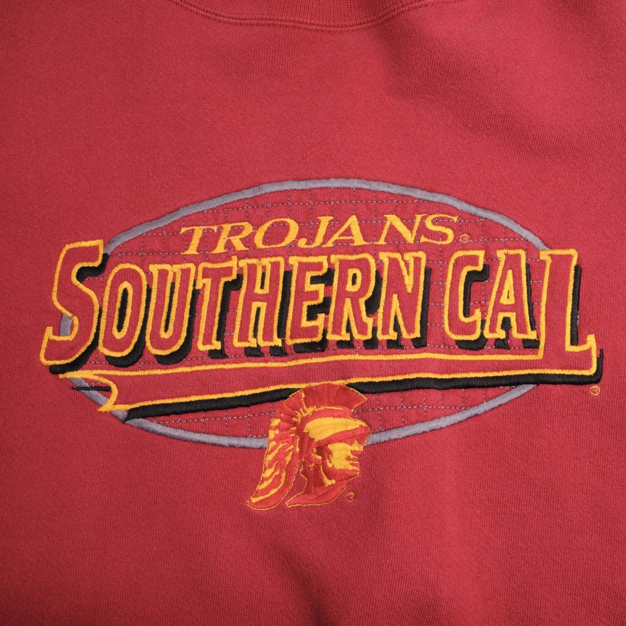 Vintage Usc Trojans Embroidered Red Crewneck Sweatshirt 1990S Size XL Made In Usa