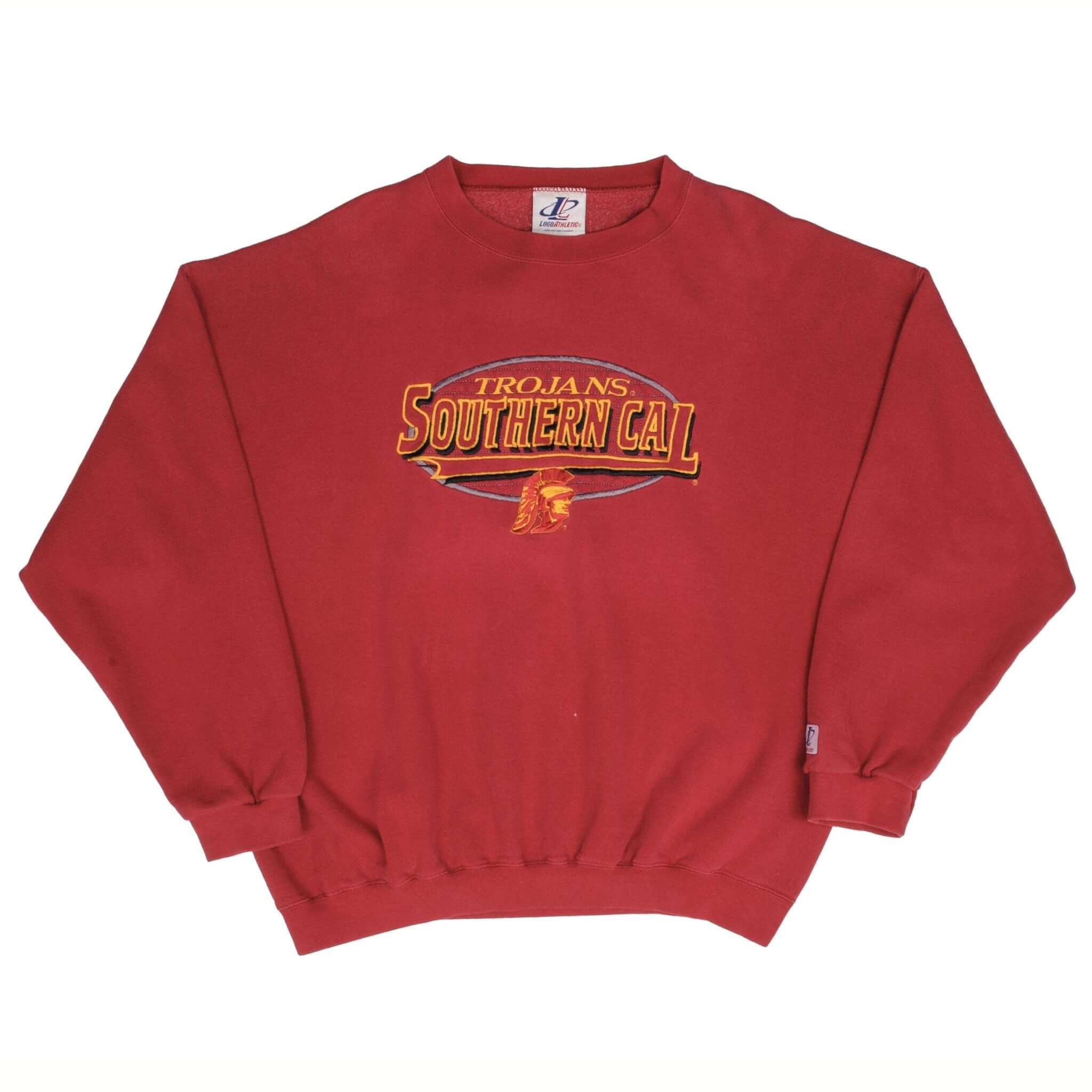 Vintage Usc Trojans Embroidered Red Crewneck Sweatshirt 1990S Size XL Made In Usa