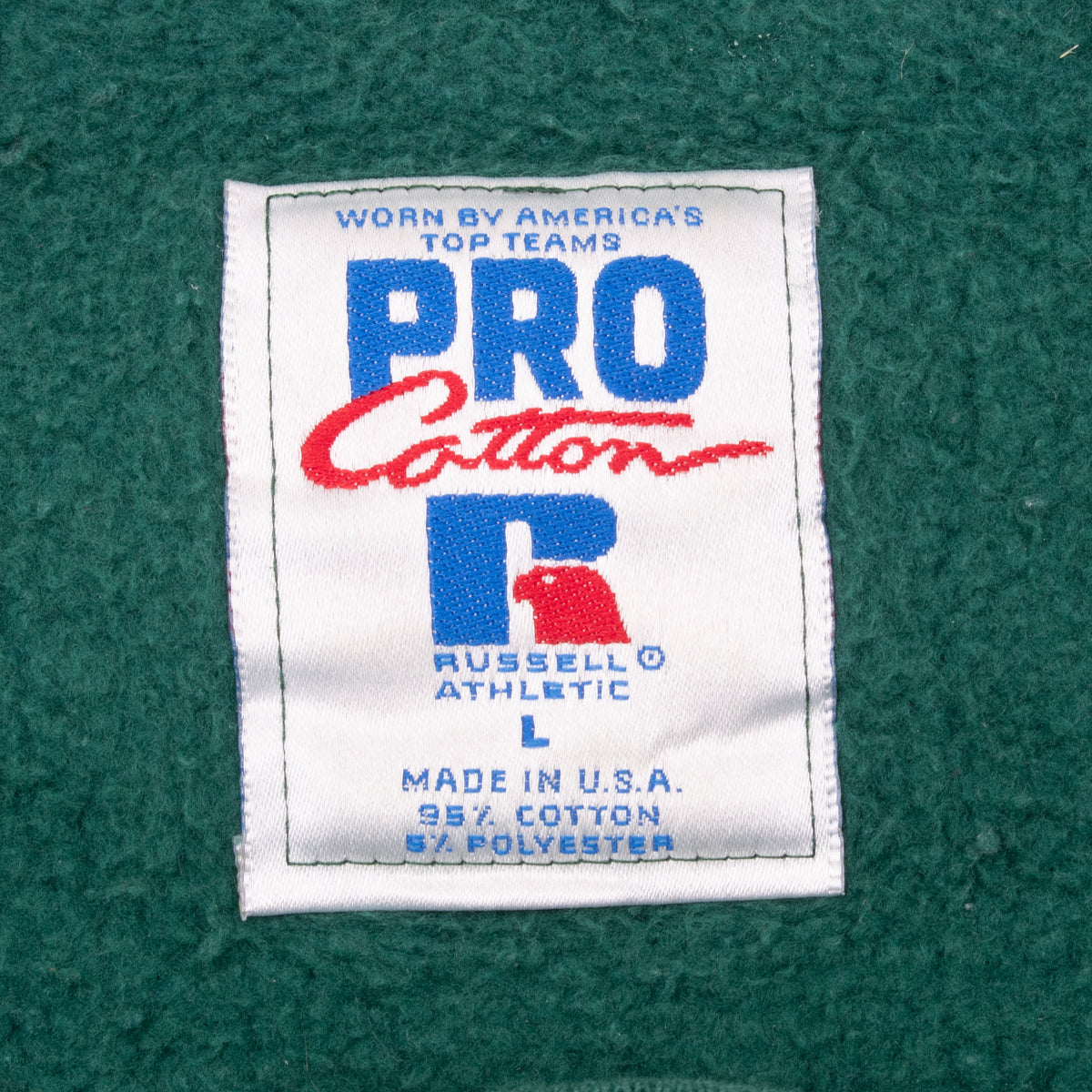 Close-up of Russell Athletic Pro Cotton neck label