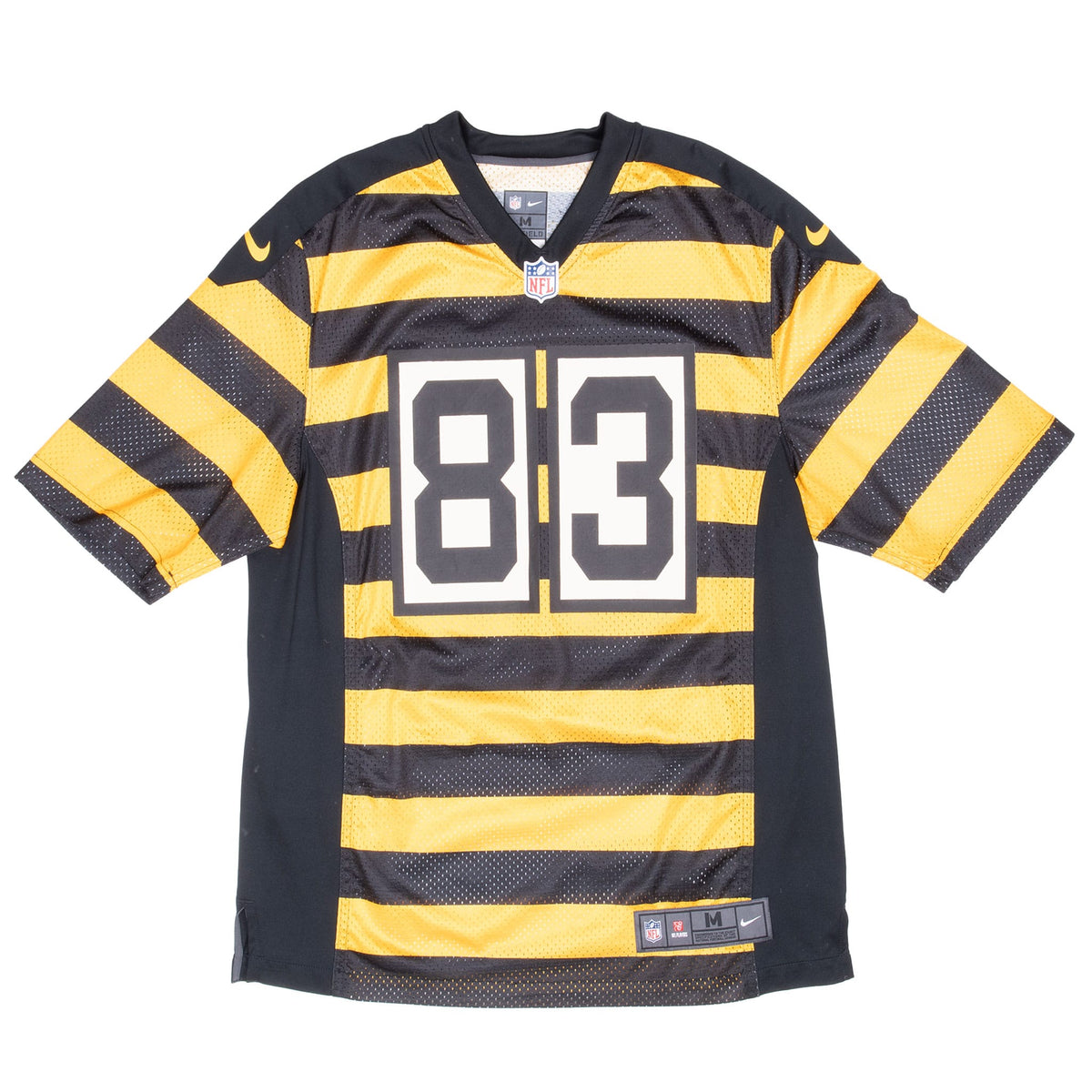 Front of Nike Pittsburgh Steelers Miller jersey with black and gold stripes and number 83