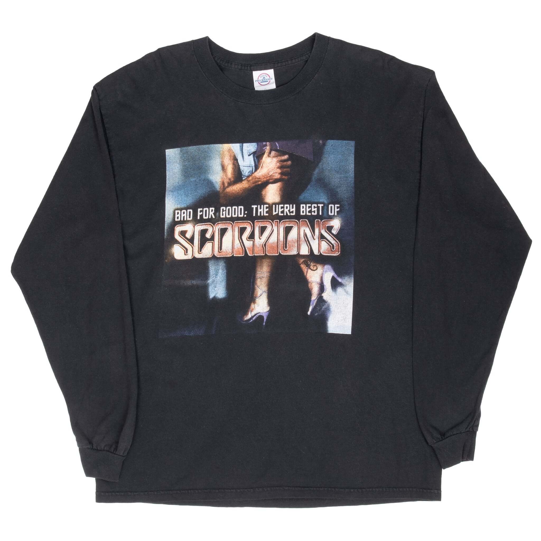Full front view of black Scorpions Bad for Good long-sleeve T-shirt