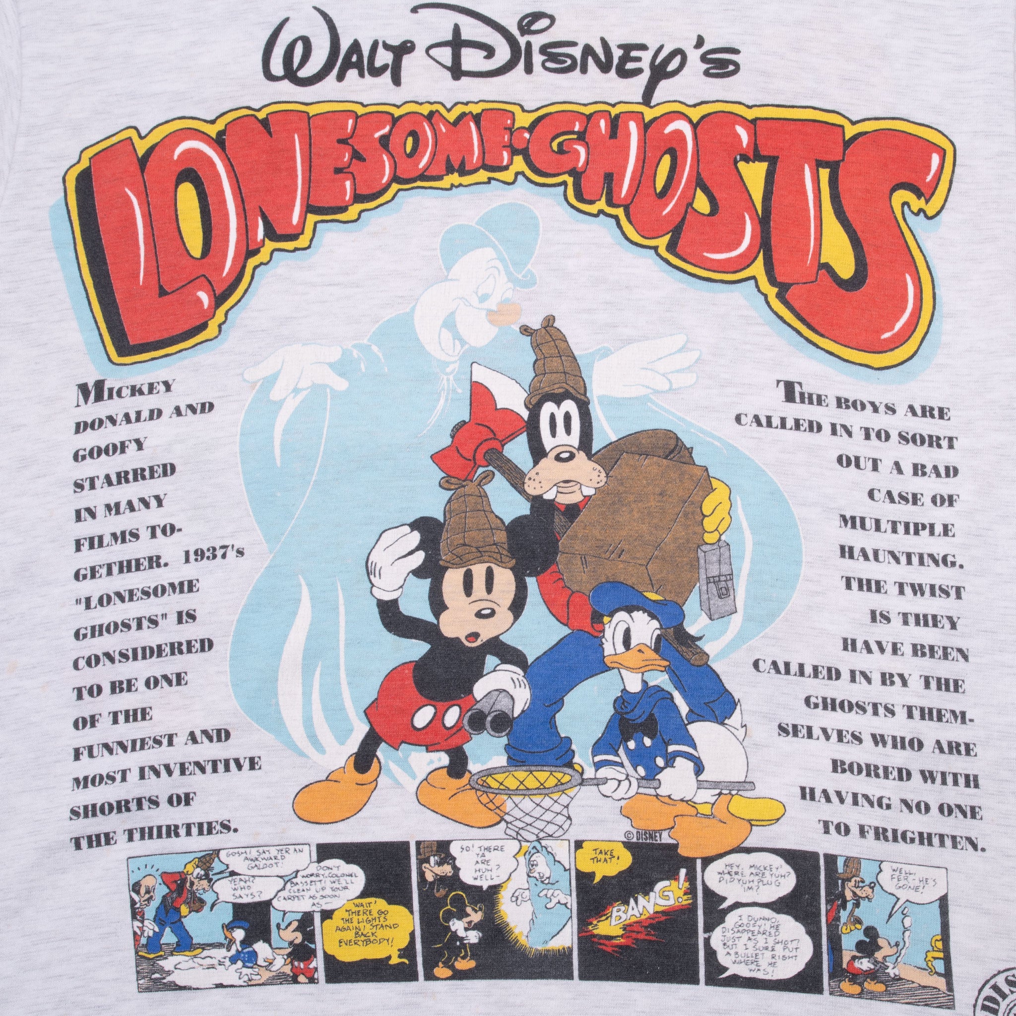 Vintage Walt Disney Lonesome Ghosts Half Sleeve Tee Shirt 1991 Size Large Made In Usa With Single Stitch Sleeves