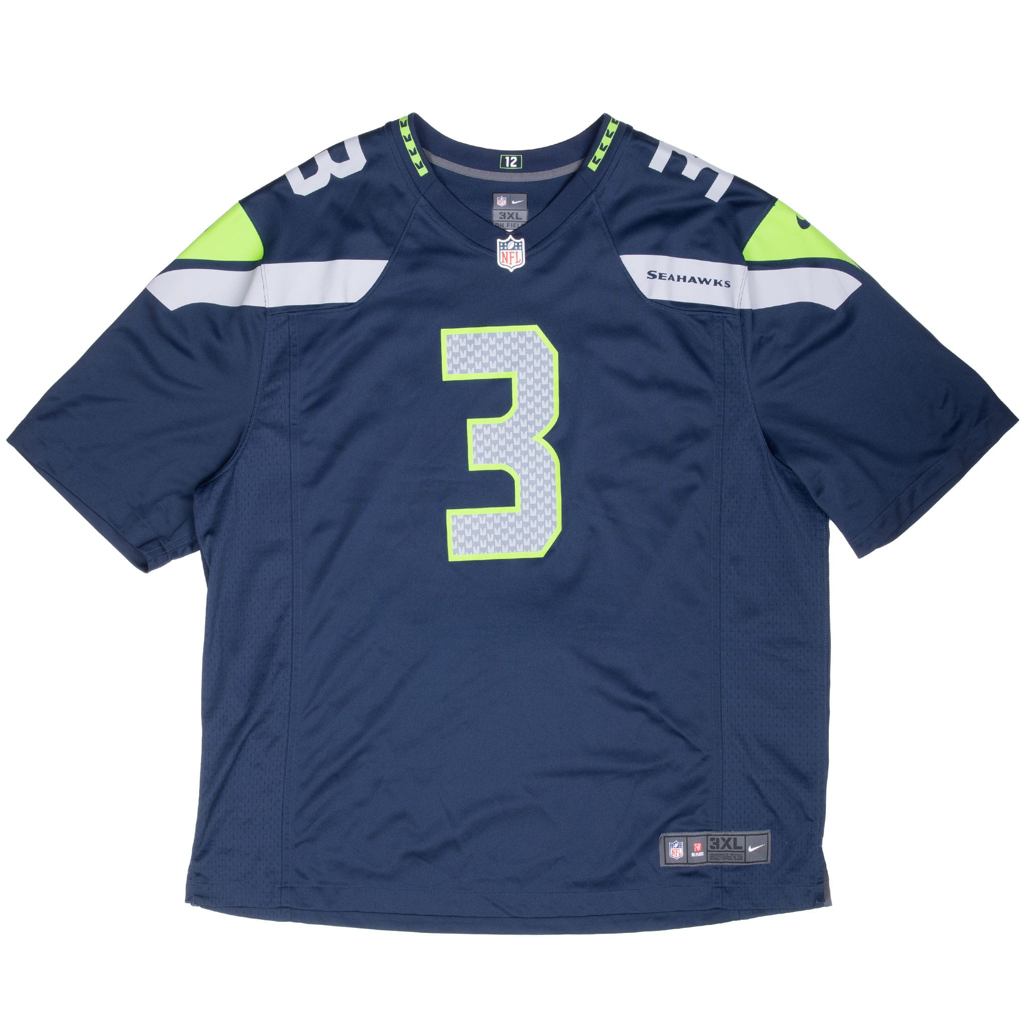 Front of navy Nike Seattle Seahawks Russell Wilson number 3 jersey