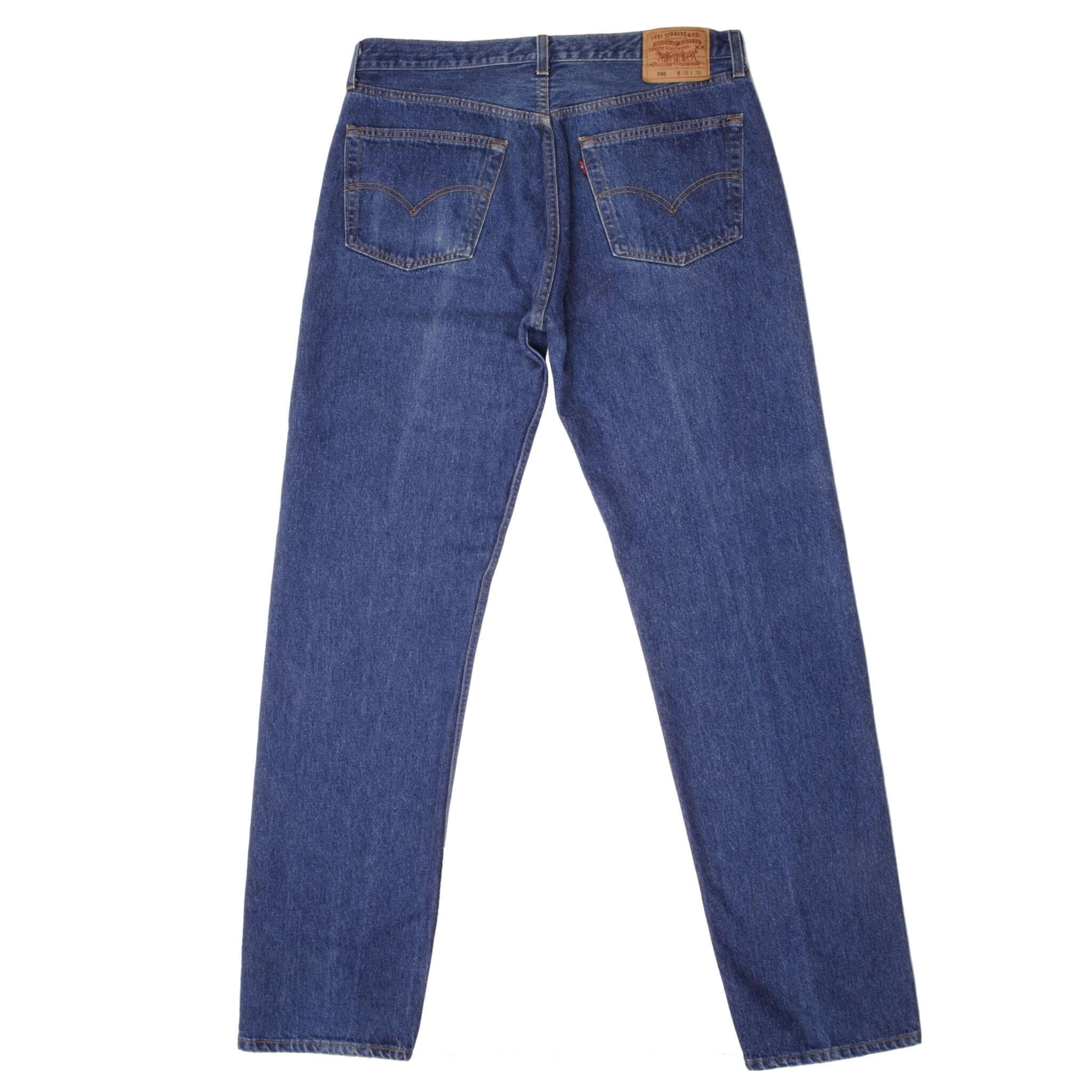 Beautiful Indigo Levis 501 1990S Jeans Made in USA with Dark Blue Wash Size on tag 38x36 actual size 36x36 Back Button #522