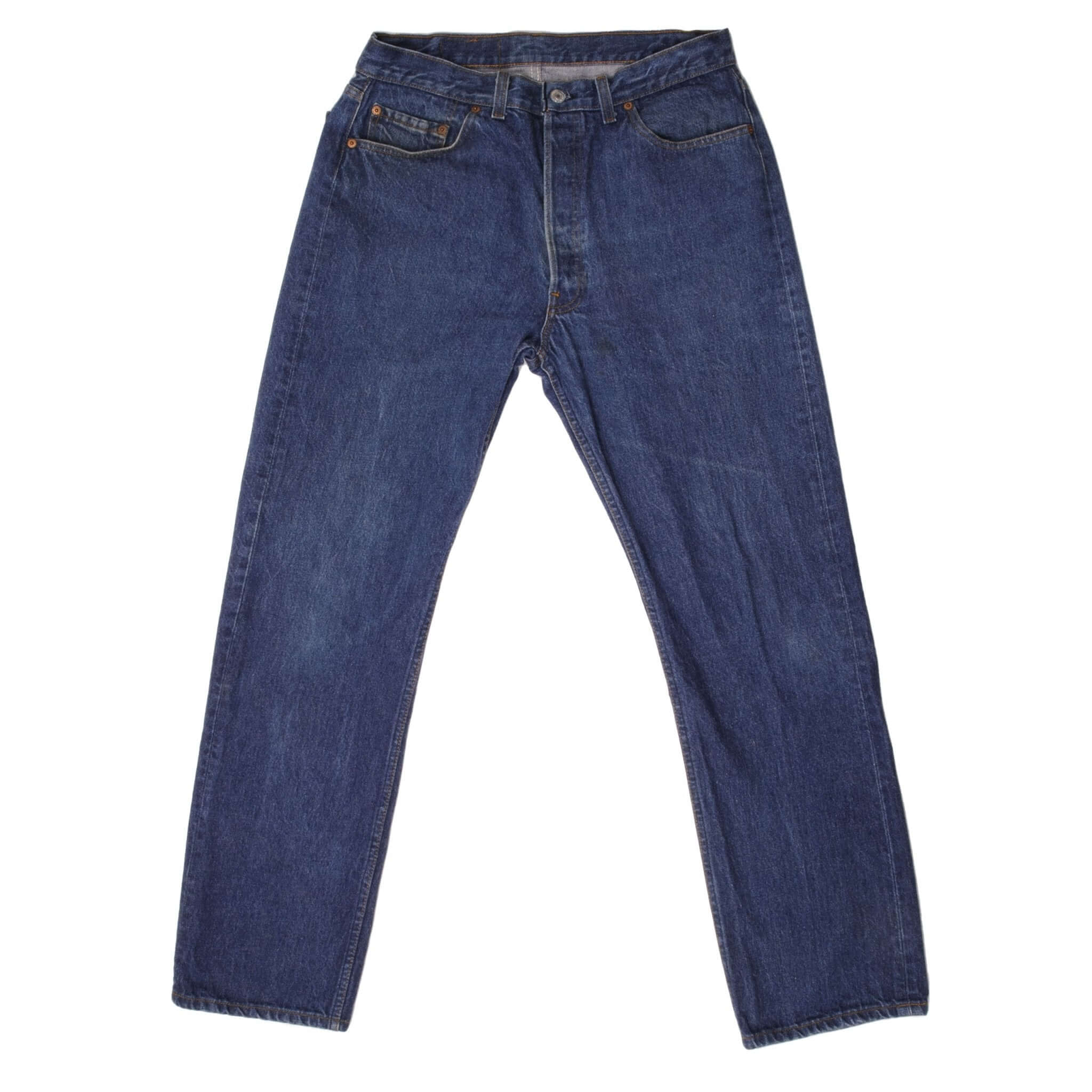 Beautiful Indigo Levis 501 1980S Jeans Made in USA with Dark Blue Wash Size on tag 36x36 actual size 34x32 Back Button #544