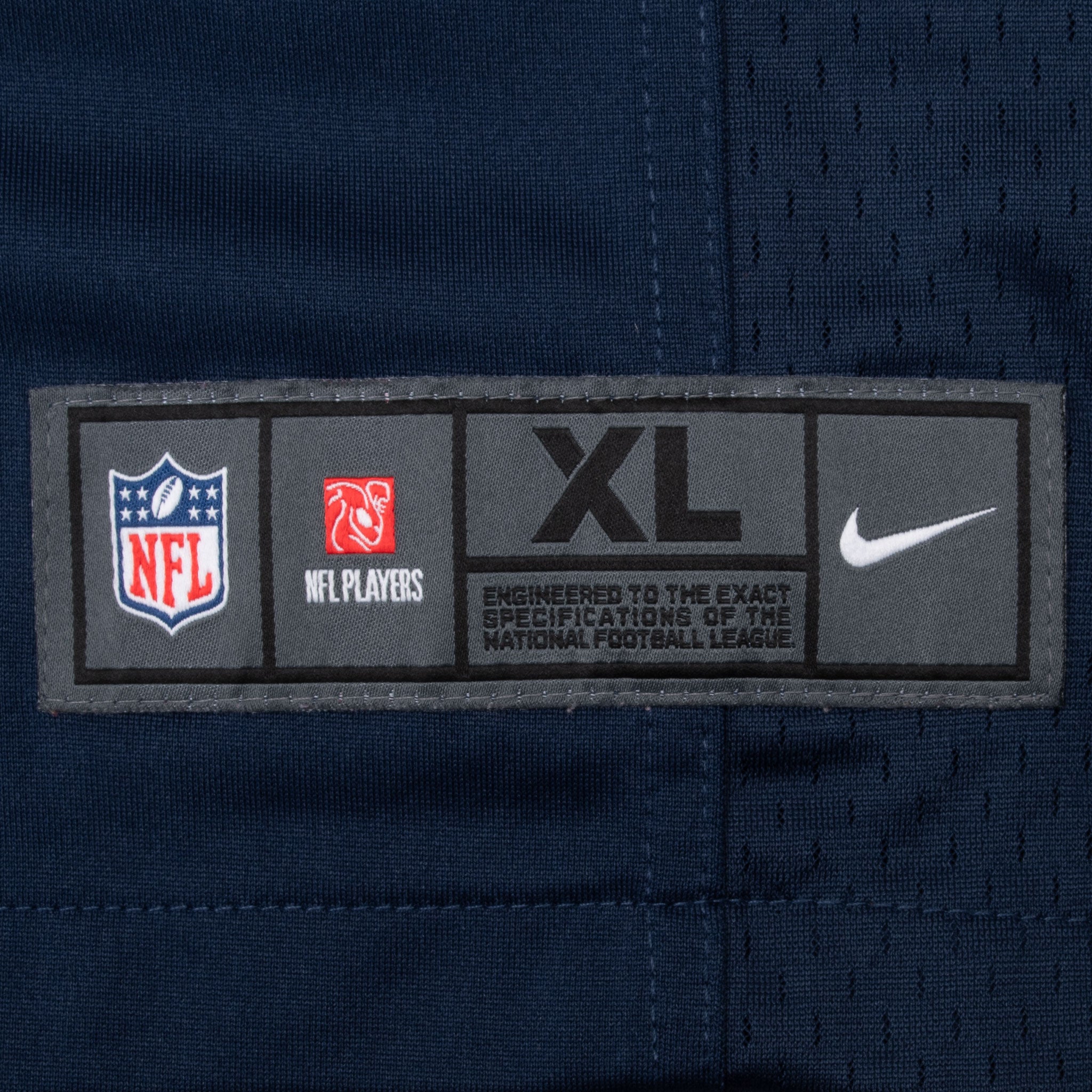 Nike NFL Players XL hem patch and mesh panel detail