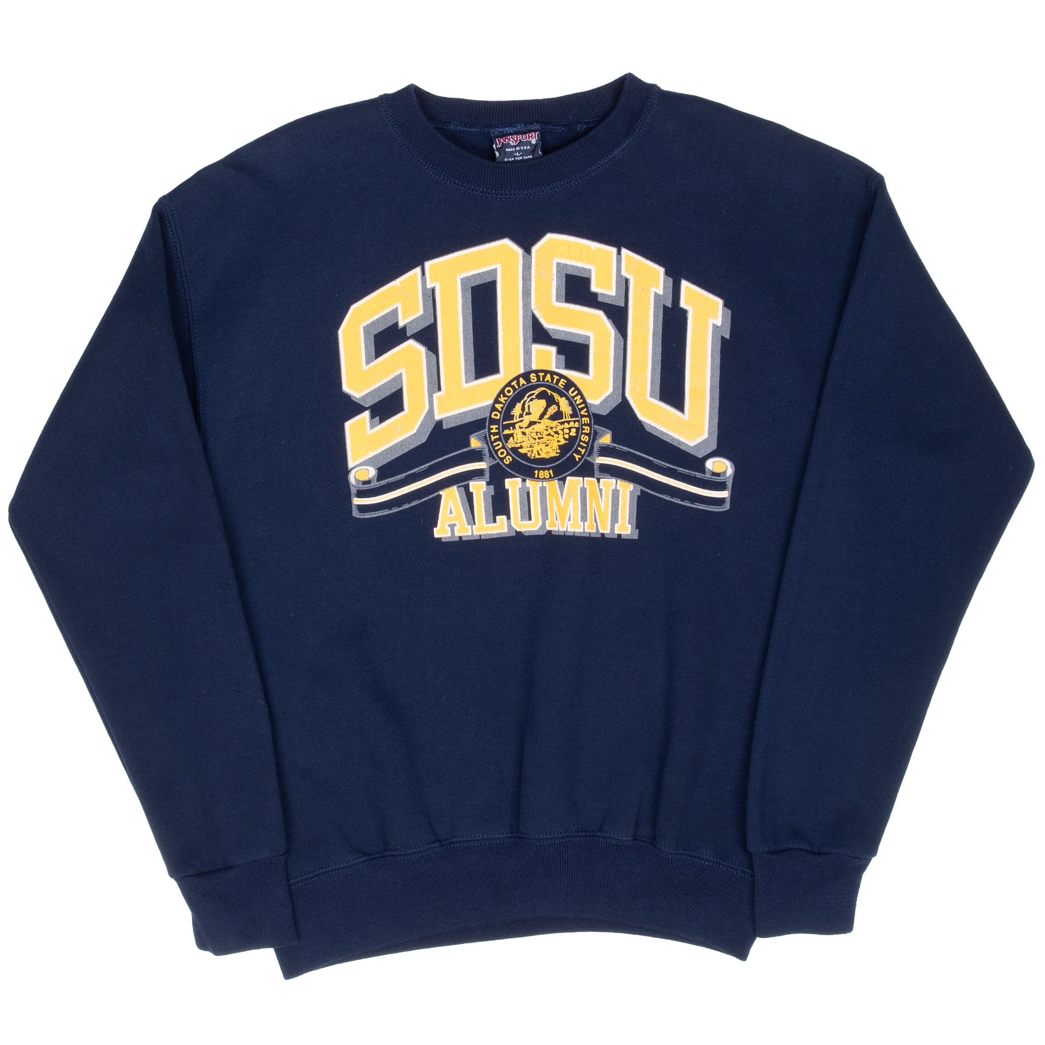 Full front view of navy South Dakota State University SDSU Alumni sweatshirt