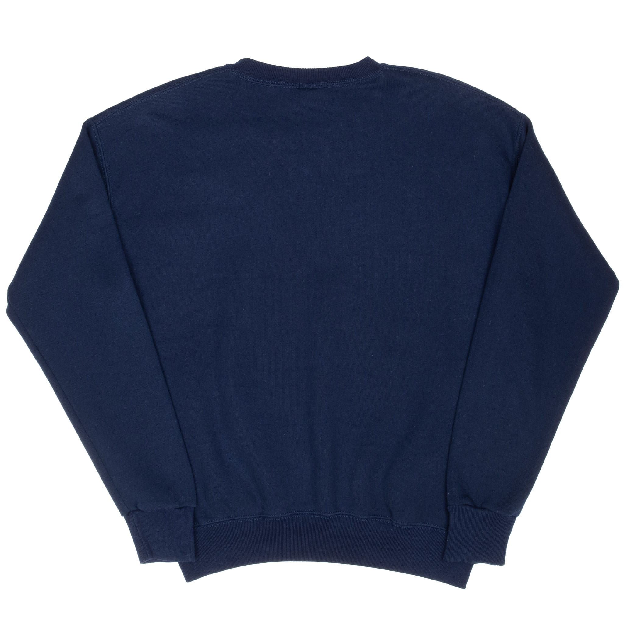 Back of navy South Dakota State University crewneck sweatshirt with ribbed cuffs and hem