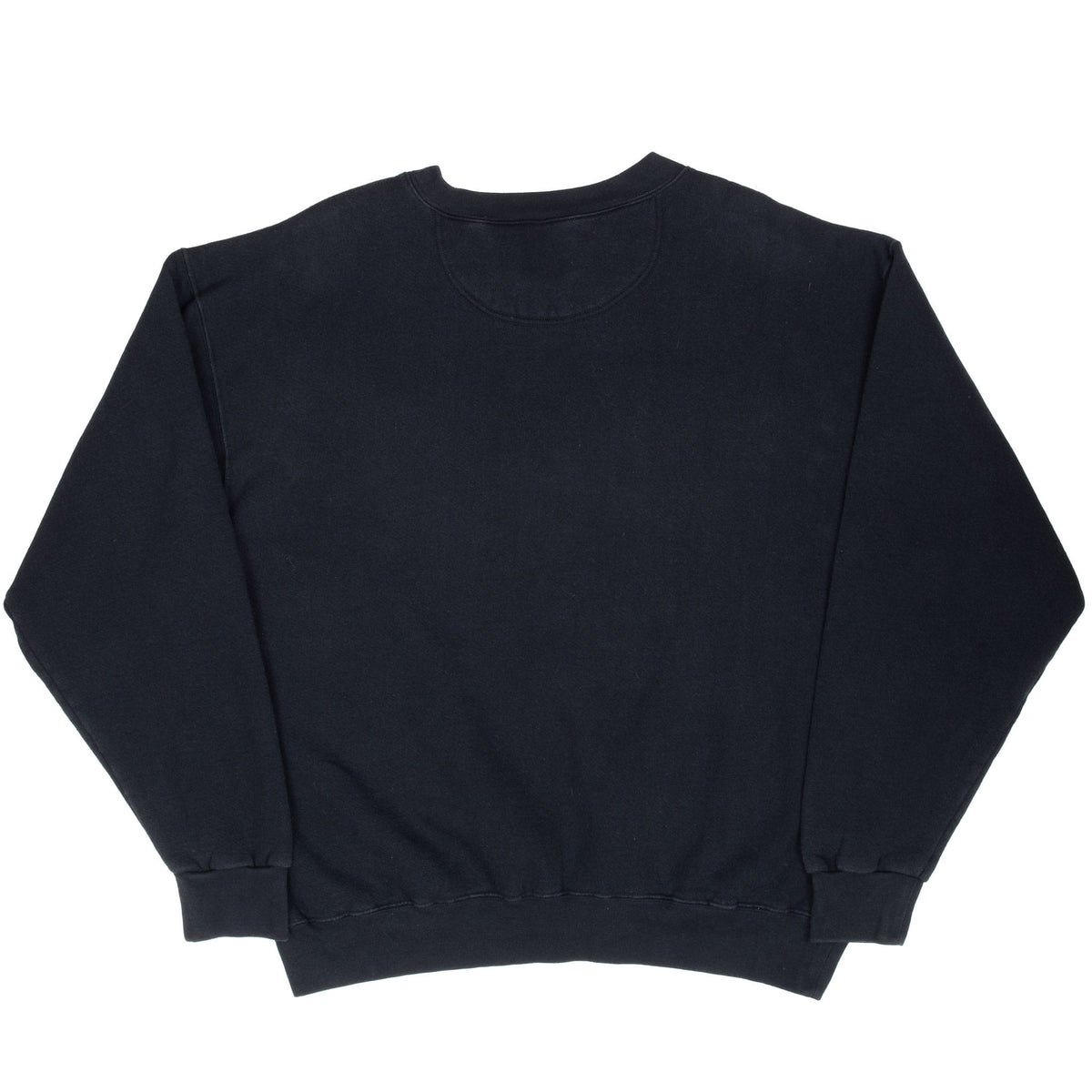 Back of black Pittsburgh Steelers crewneck sweatshirt with ribbed cuffs and hem