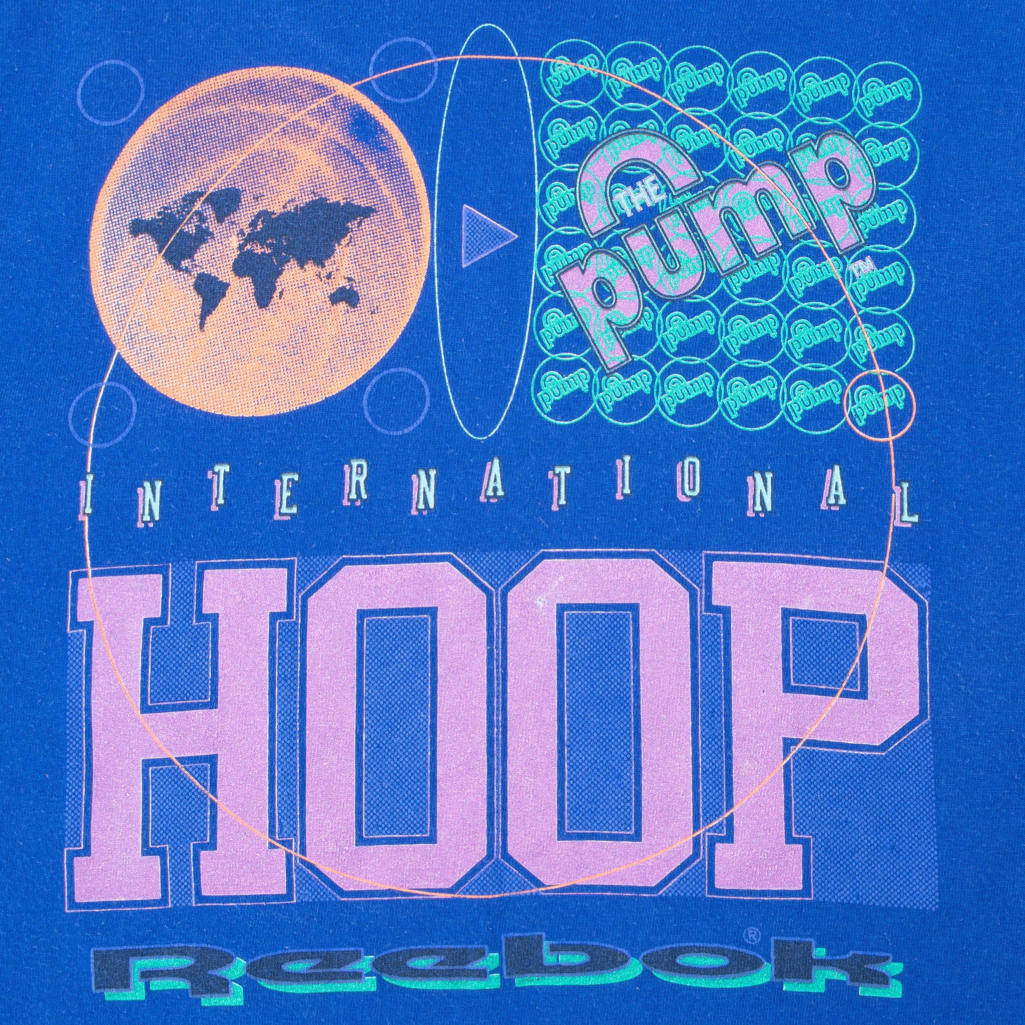 Close-up of colorful Reebok Pump International Hoop back graphic